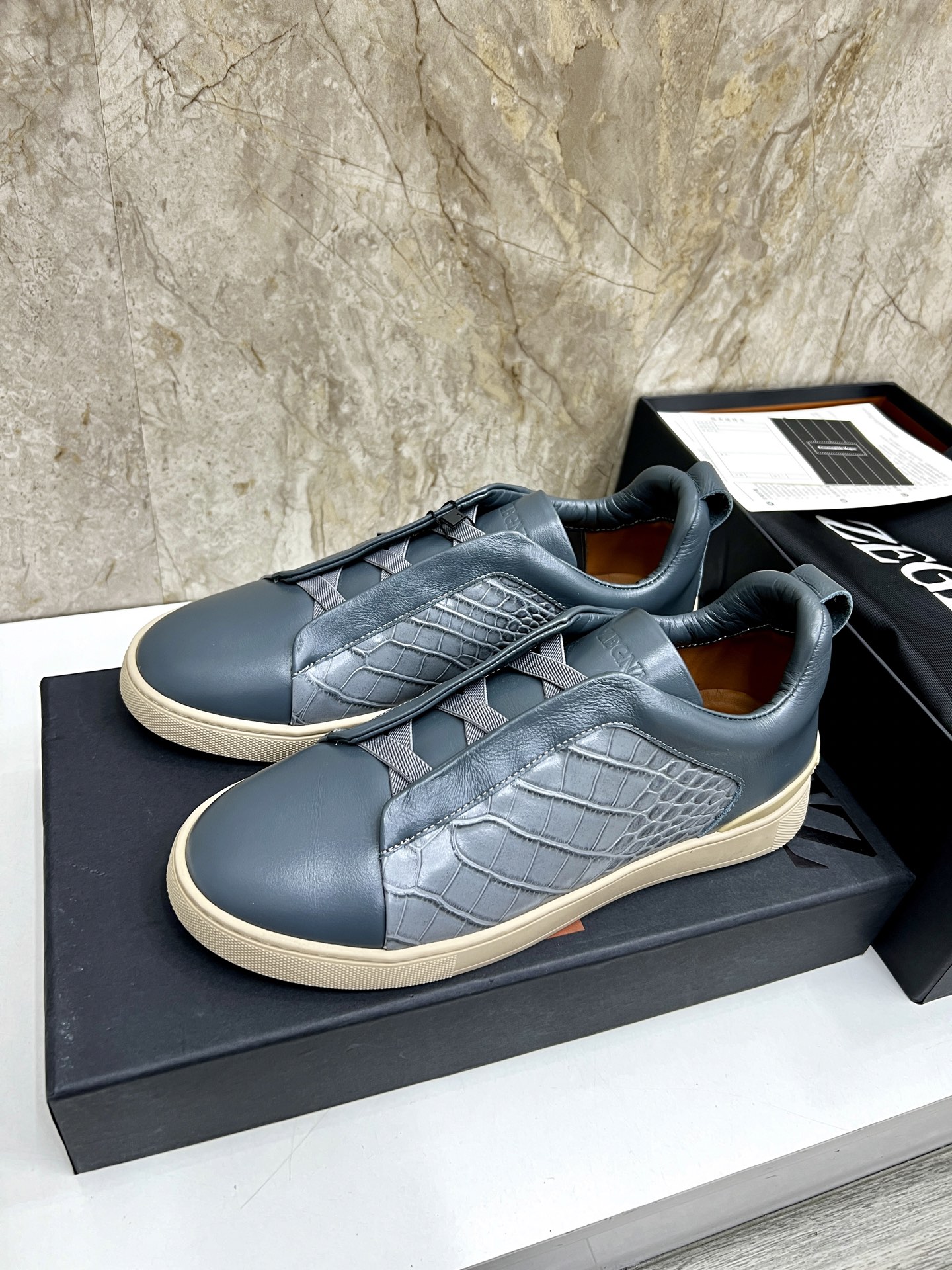 Zegna Triple Stitch Leather Low-Top Sneakers, Casual Slip-On Shoes for Men 3 i1745123292349 6948 0 1