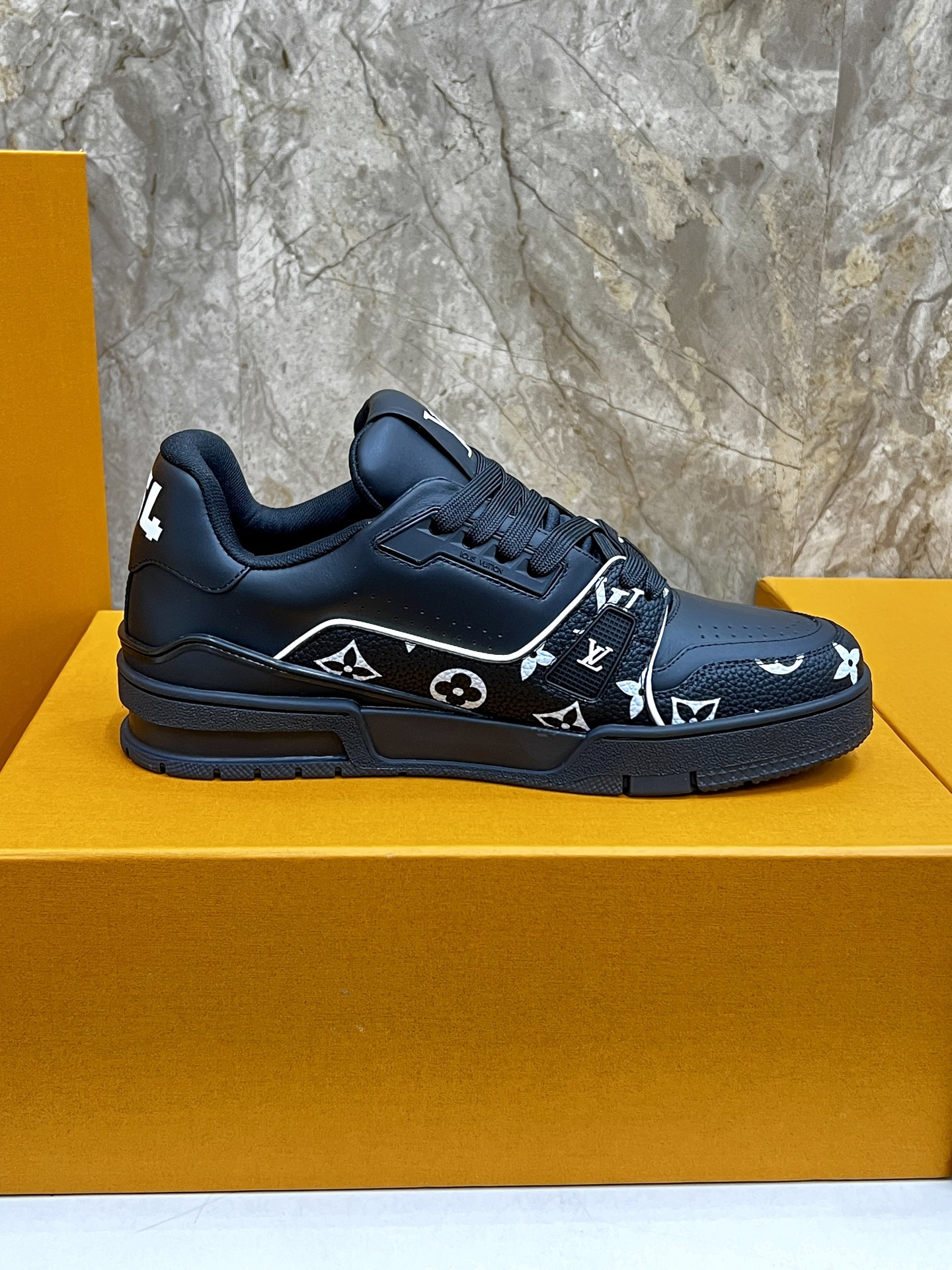 Louis Vuitton Trainer Sneaker: Black Leather, Monogram Accents - Iconic Style 7 i1745214854041 4135 0 5