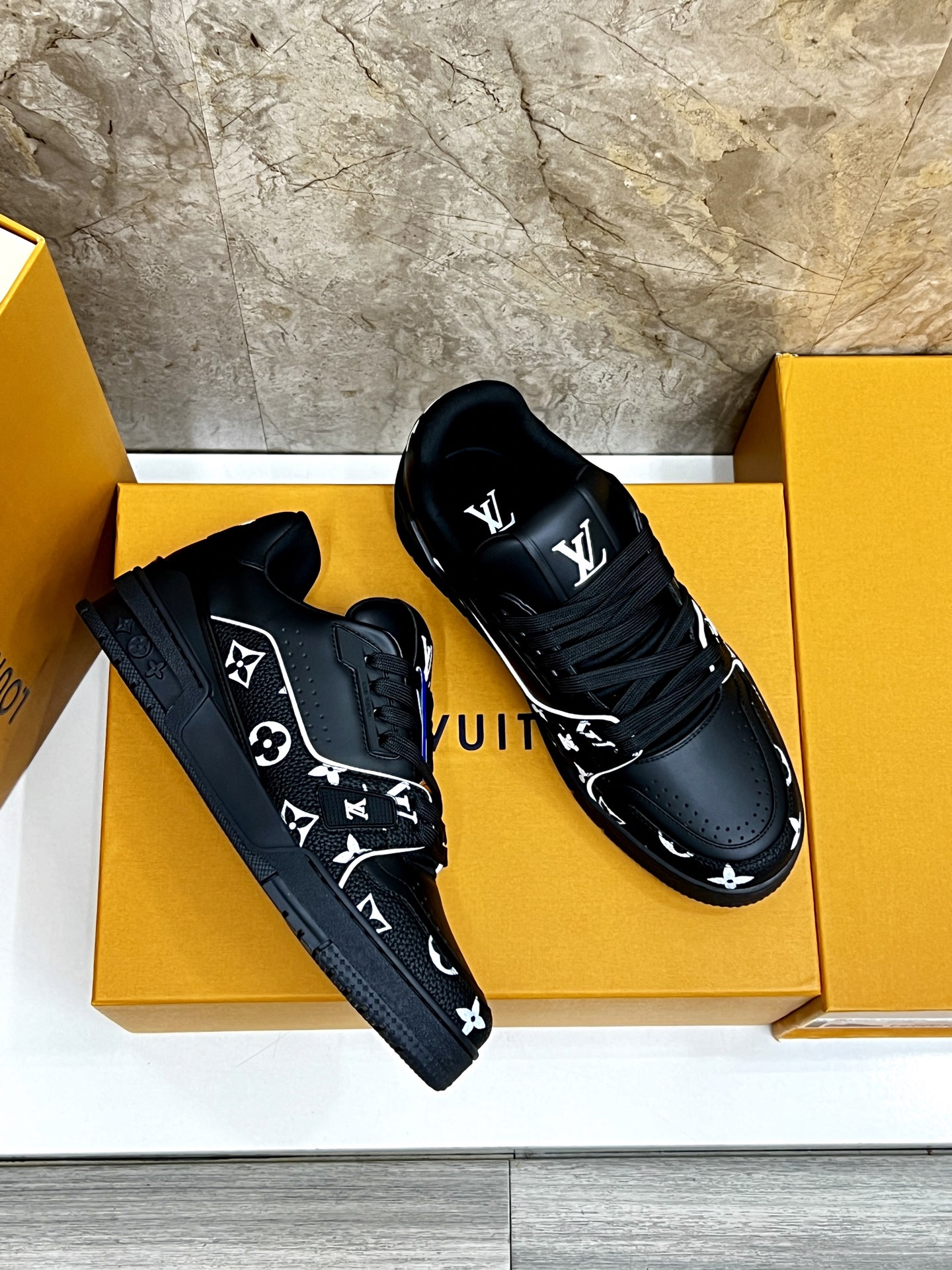 Louis Vuitton Trainer Sneaker: Black Leather, Monogram Accents - Iconic Style 5 i1745214855531 9211 0 3