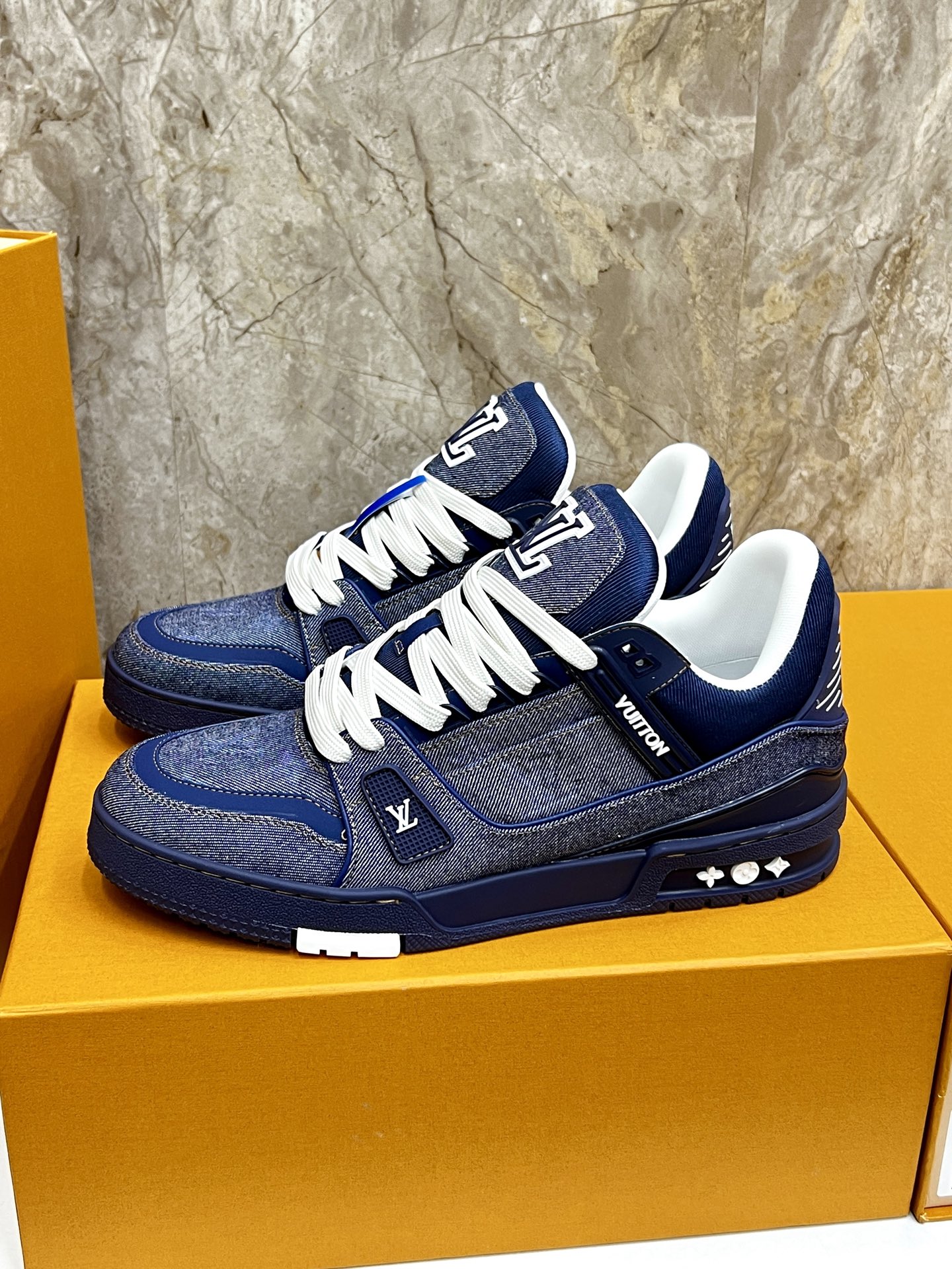 Louis Vuitton Trainer Sneaker: Denim Blue, Perfect for Men, Sizes 35-44 1 Louis Vuitton Trainer Sneaker: Denim Blue, Perfect for Men, Sizes 35-44