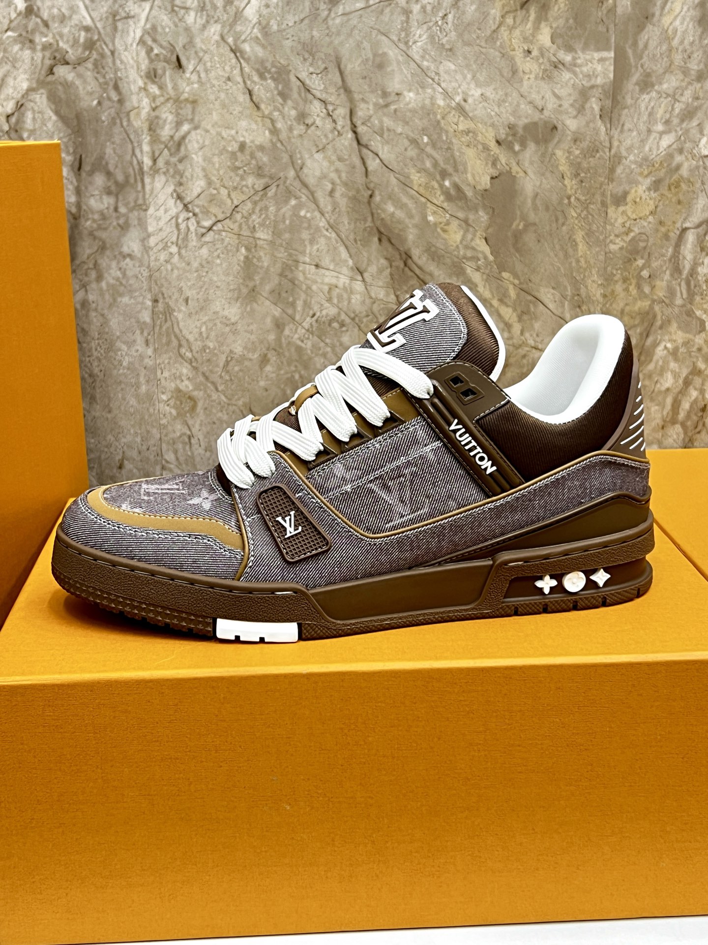 Louis Vuitton Trainer Sneakers Brown Monogram Denim Low Top Shoes 6 i1745214916064 8539 0 4