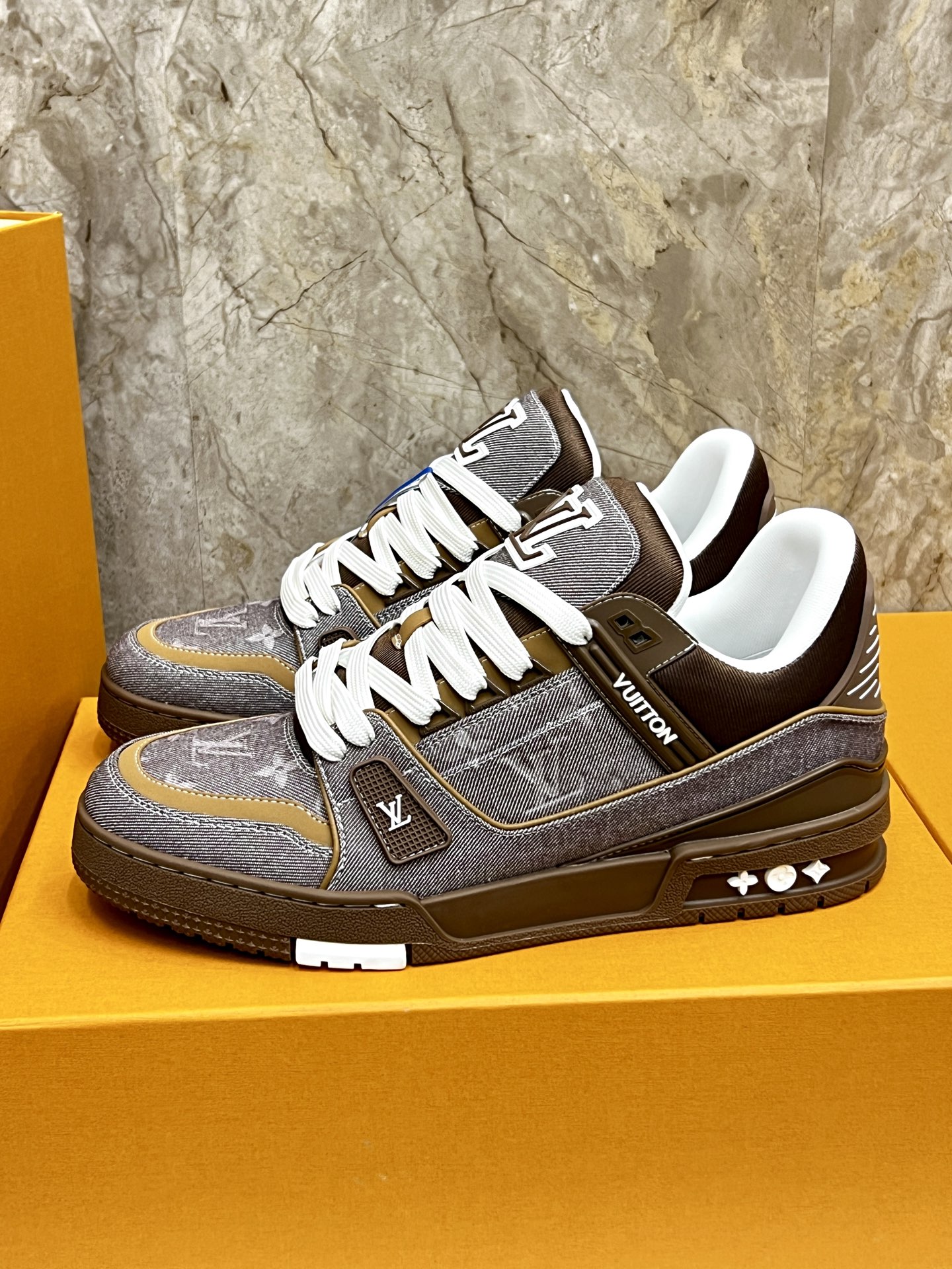 Louis Vuitton Trainer Sneakers Brown Monogram Denim Low Top Shoes 2 i1745214916115 9369 0 0