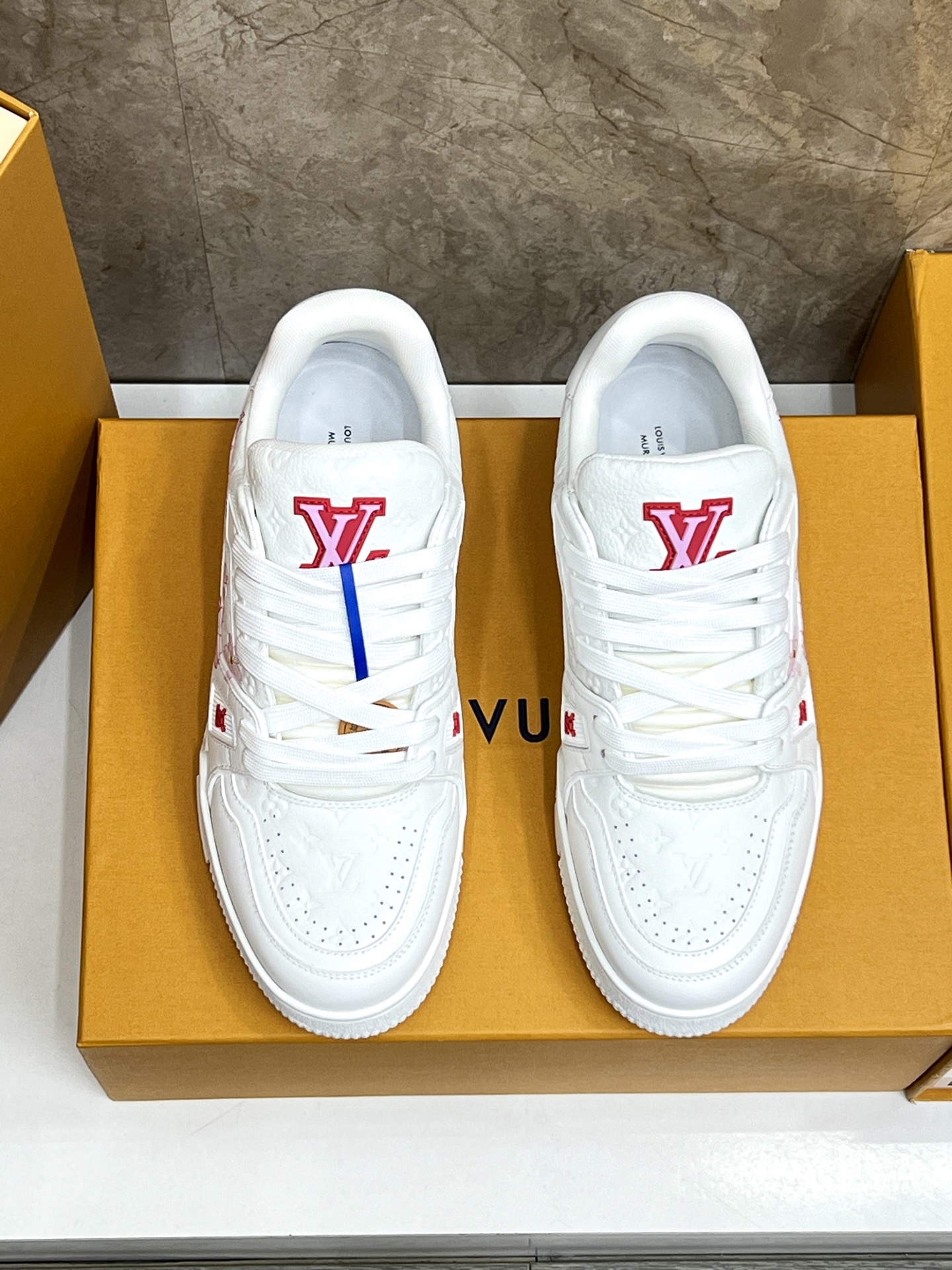 Louis Vuitton Trainer Sneaker White Leather with Pink Cherry Blossom 3 i1745215005093 9863 0 1
