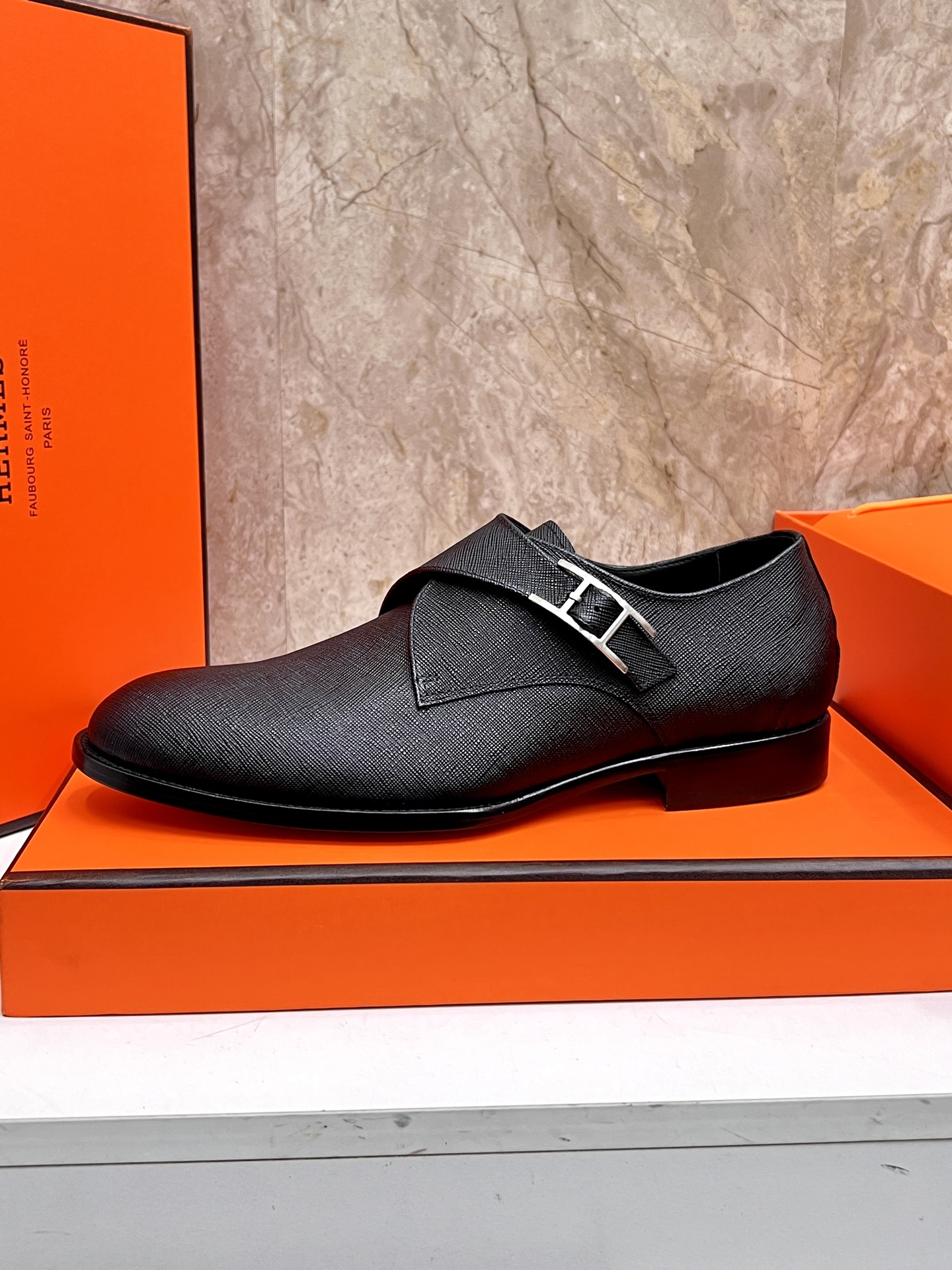 Hermes Giovanni Black Leather Loafers with Buckle Detail, Elegant Design 6 i1745734168896 326 0 4