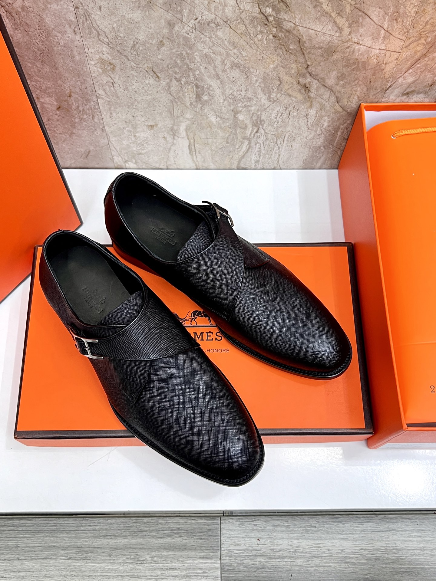 Hermes Giovanni Black Leather Loafers with Buckle Detail, Elegant Design 4 i1745734168920 7638 0 2