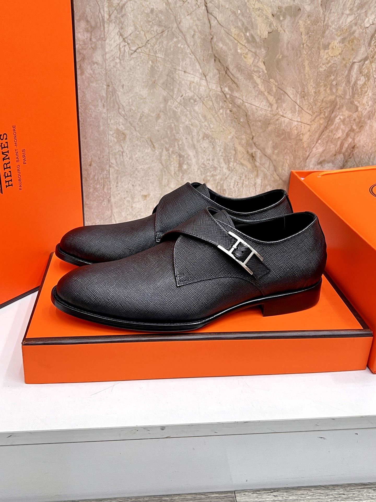 Hermes Giovanni Black Leather Loafers with Buckle Detail, Elegant Design 3 i1745734170032 4101 0 1