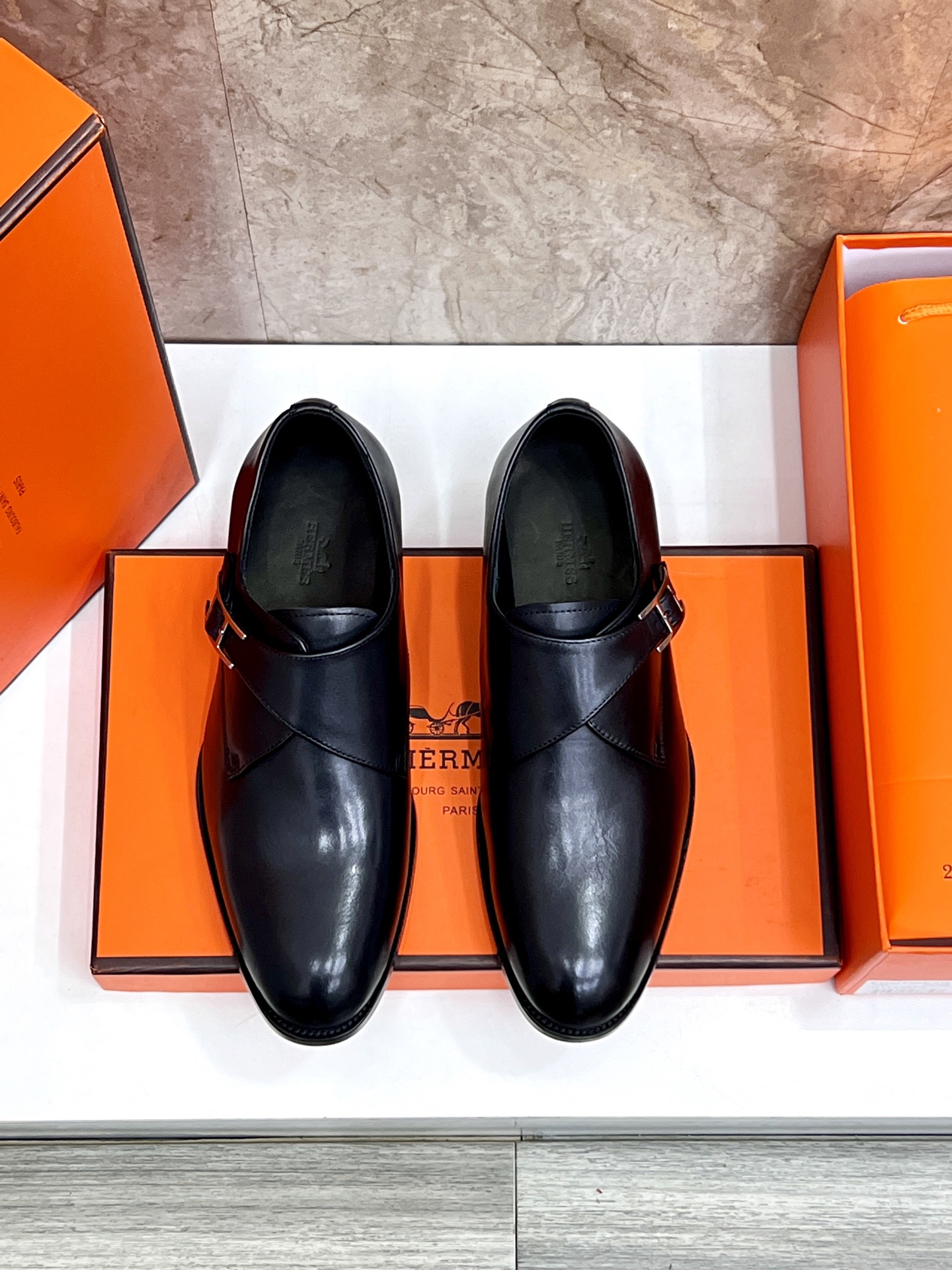 Hermes Giovanni Leather Loafers with Palladium Buckle - Classic Elegance 1 Hermes Giovanni Leather Loafers with Palladium Buckle - Classic Elegance