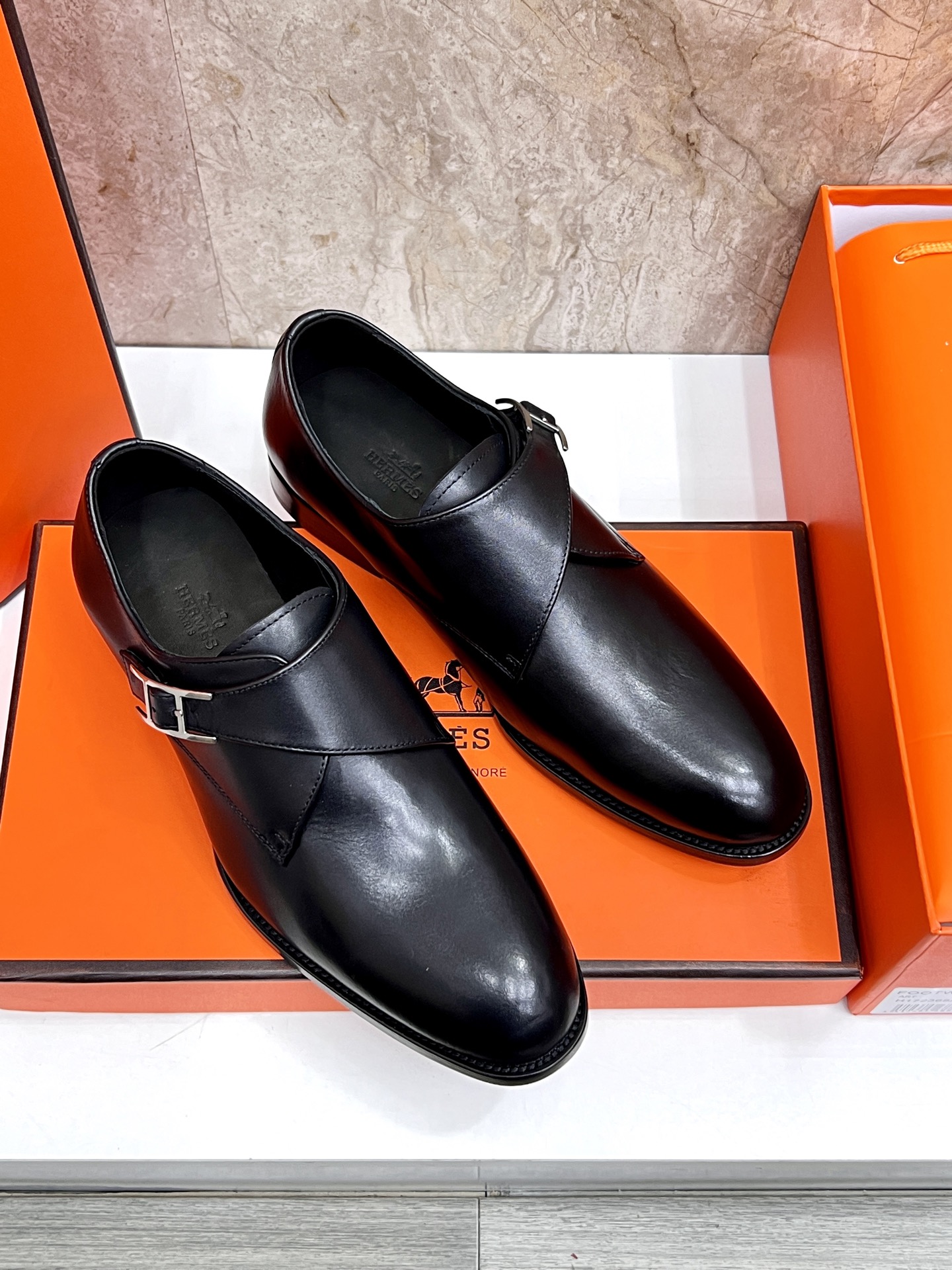 Hermes Giovanni Leather Loafers with Palladium Buckle - Classic Elegance 4 i1745734195298 629 0 2