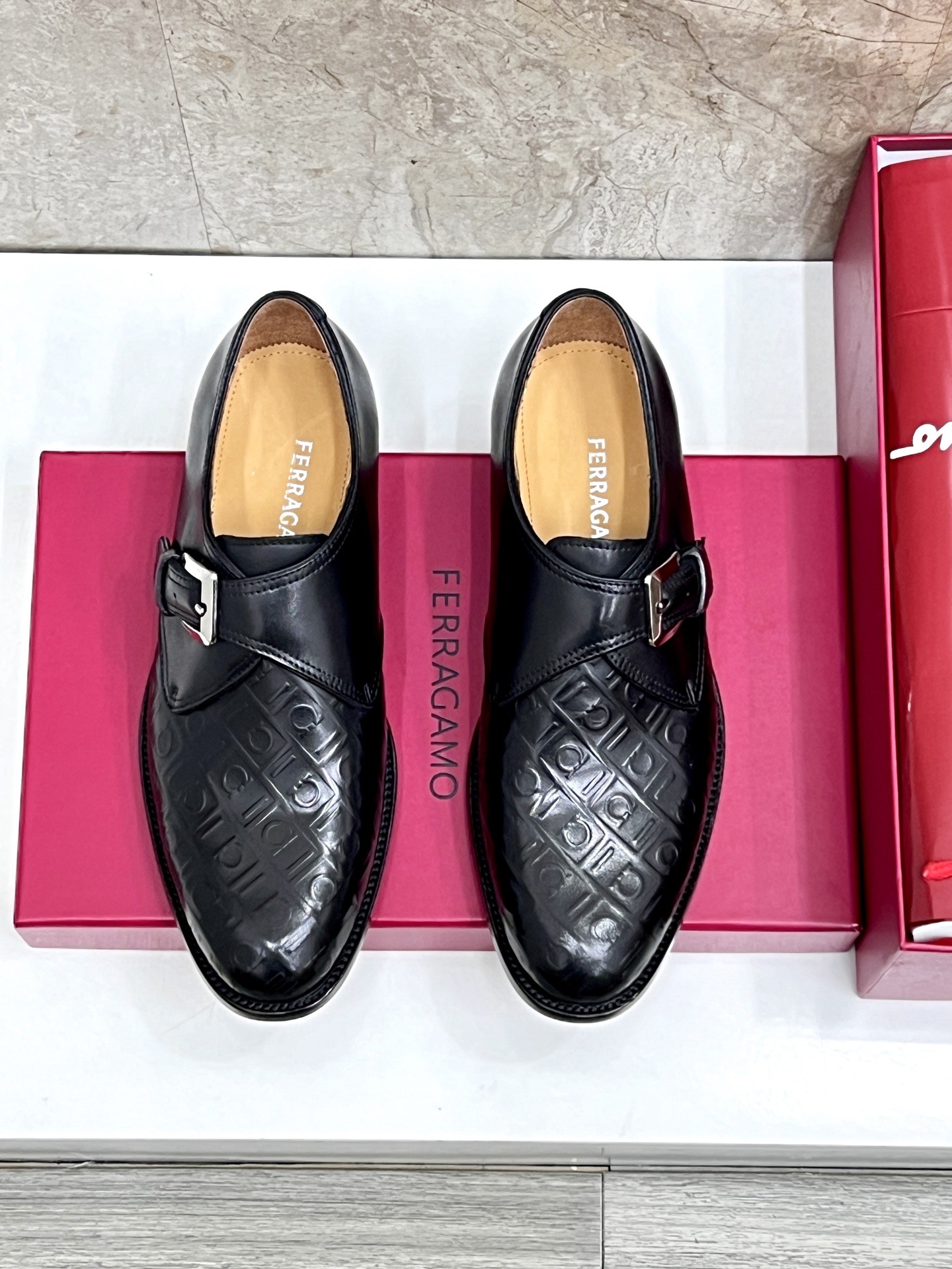 Salvatore Ferragamo Men's Loafers Leather Dress Shoes with Buckle Accent