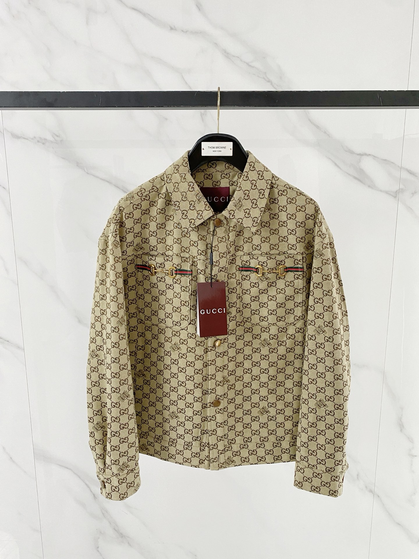 Gucci Beige Checkered Zip Jacket