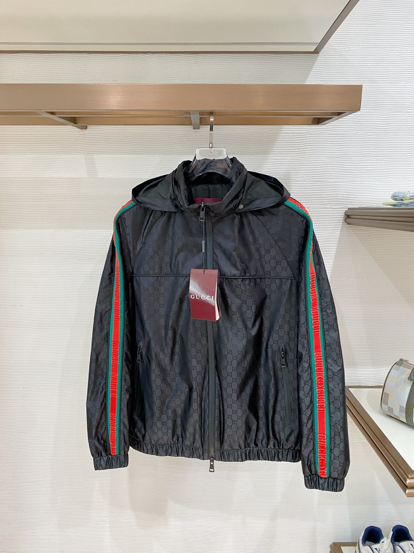 Gucci Black Striped Sleeve Hooded Jacket