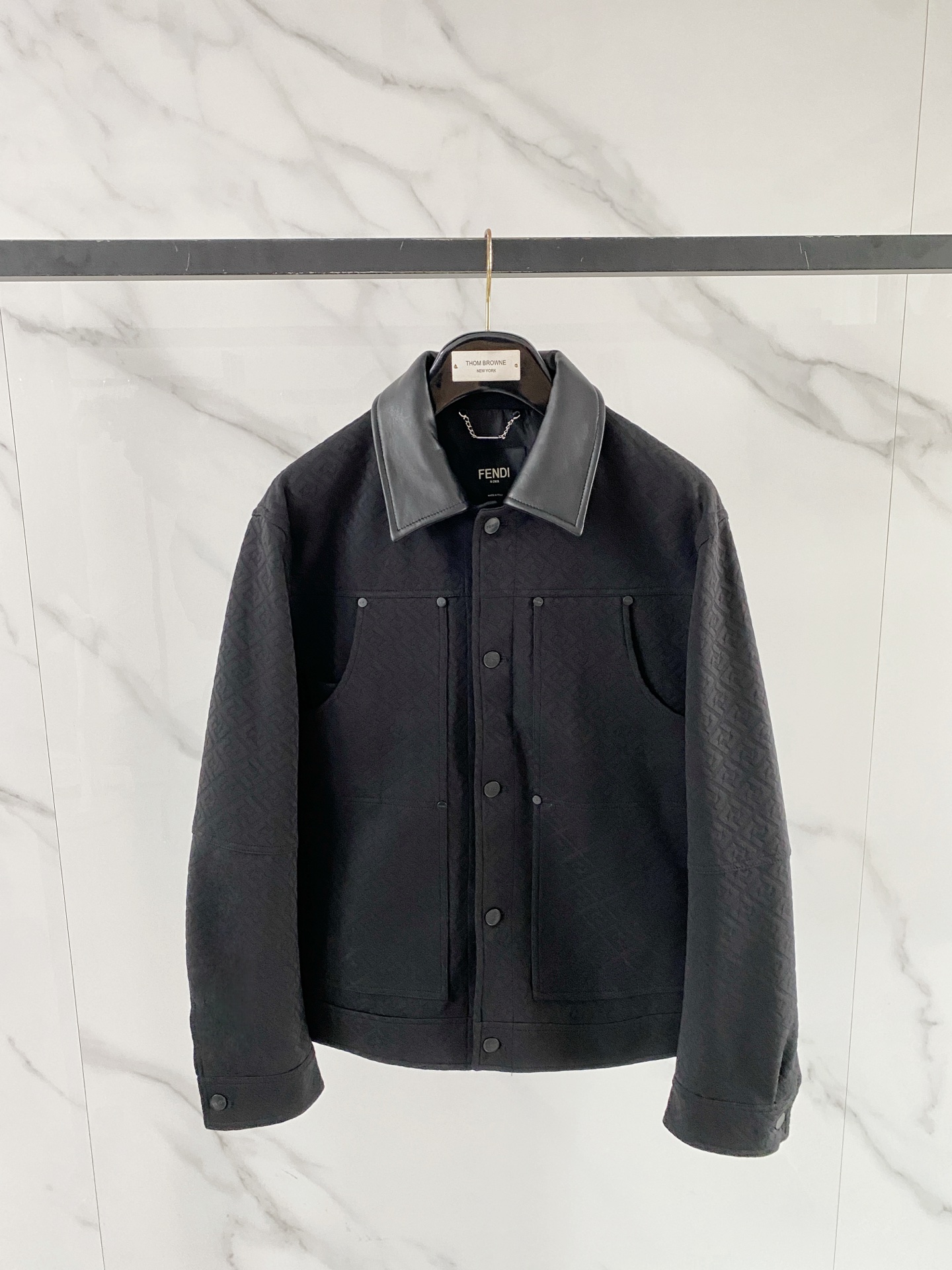 Fendi Black Contrast Collar Button Jacket