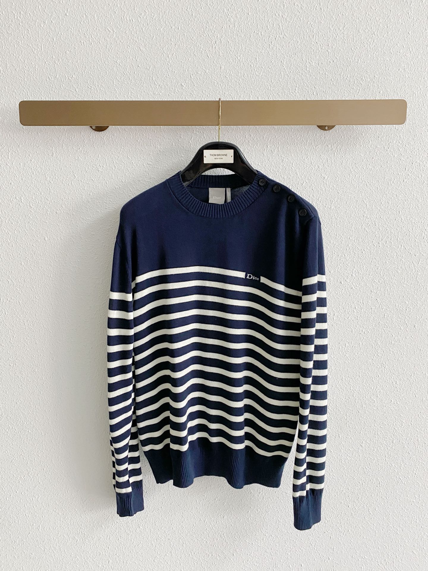 Dior Navy Striped Crew Neck Sweater
