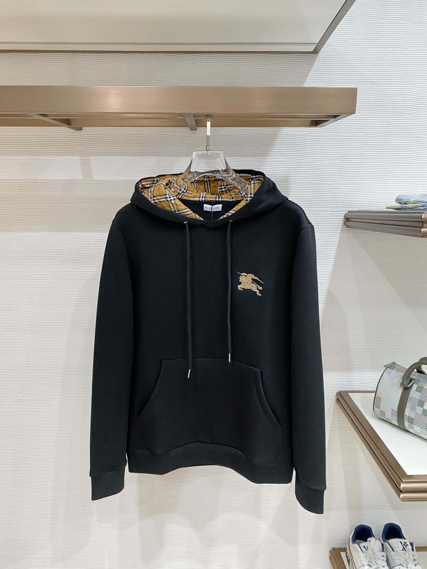 Burberry Black Check-Lined Hoodie