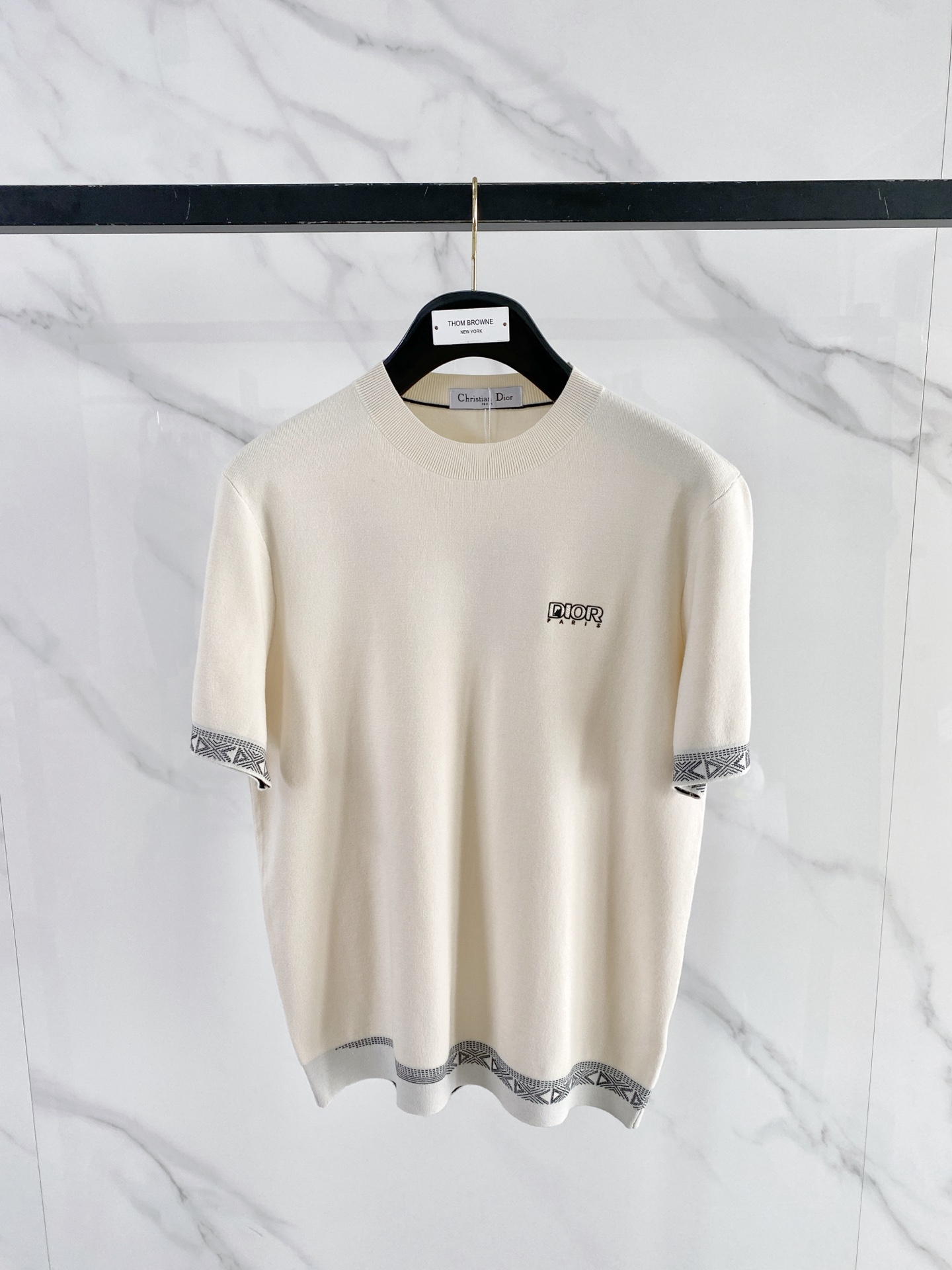 Dior Cream Contrast Trim Short Sleeve Top