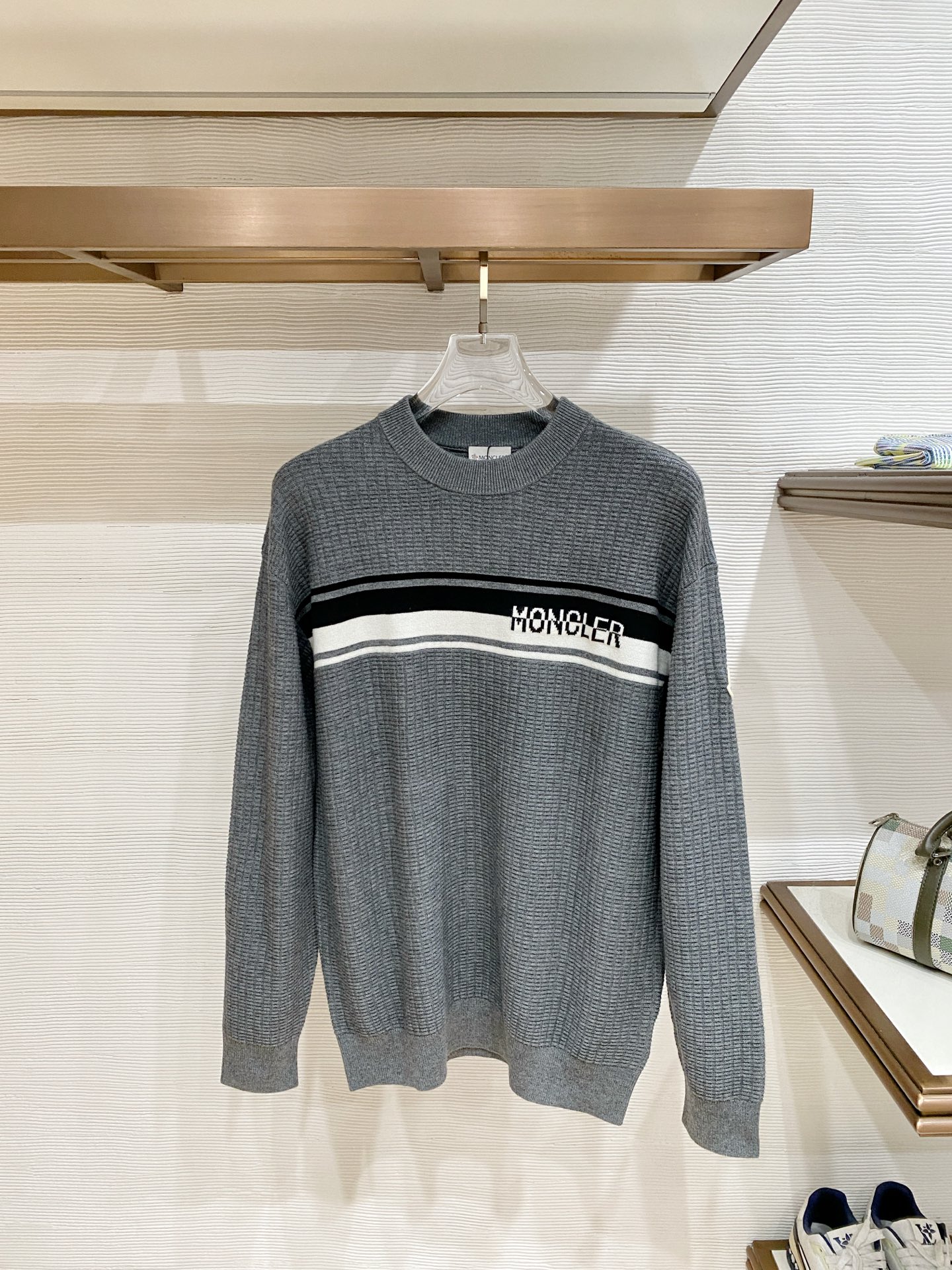 Moncler Gray Chest Stripe Sweater