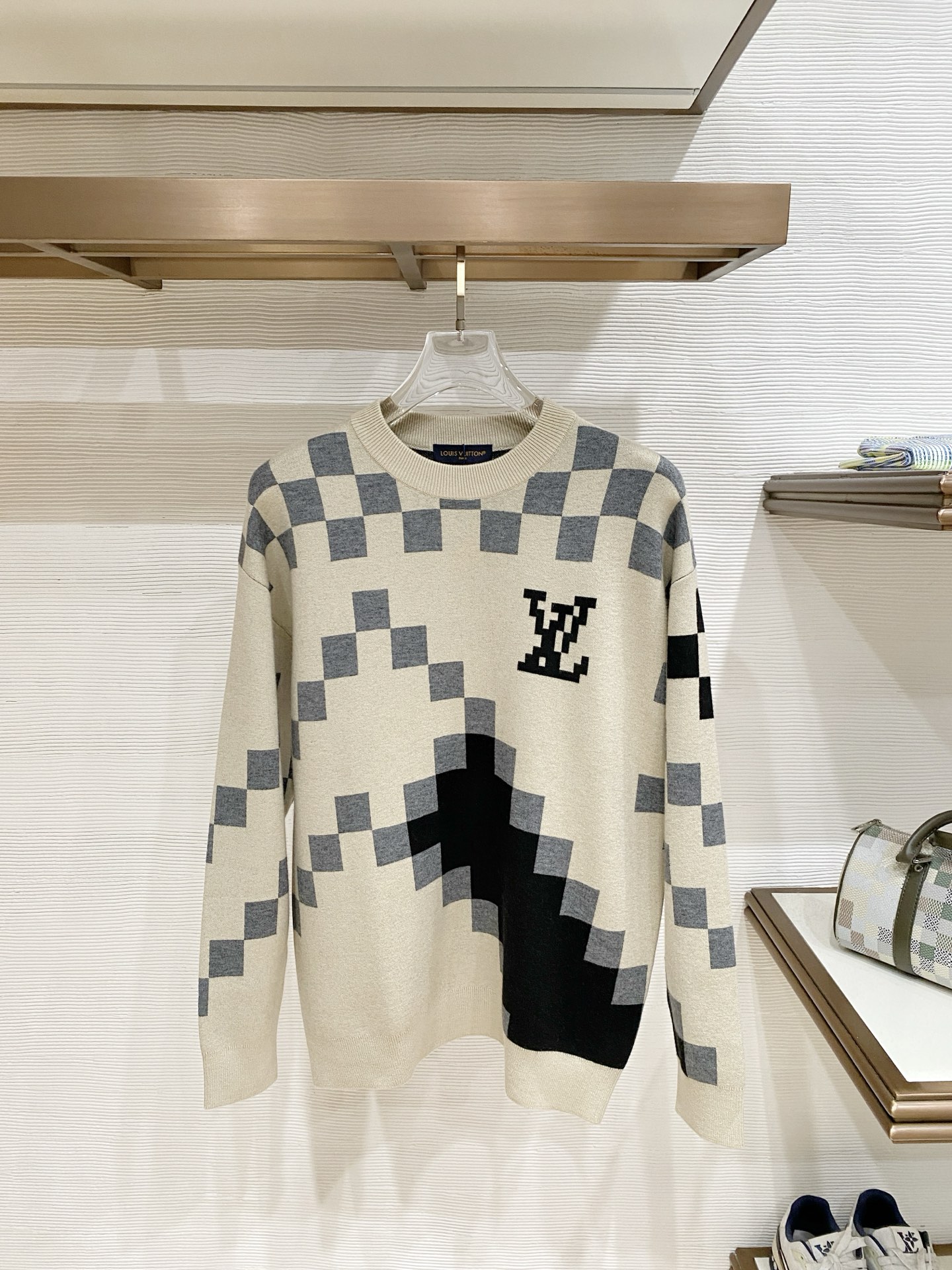 Louis Vuitton Cream Pixel Check Sweater