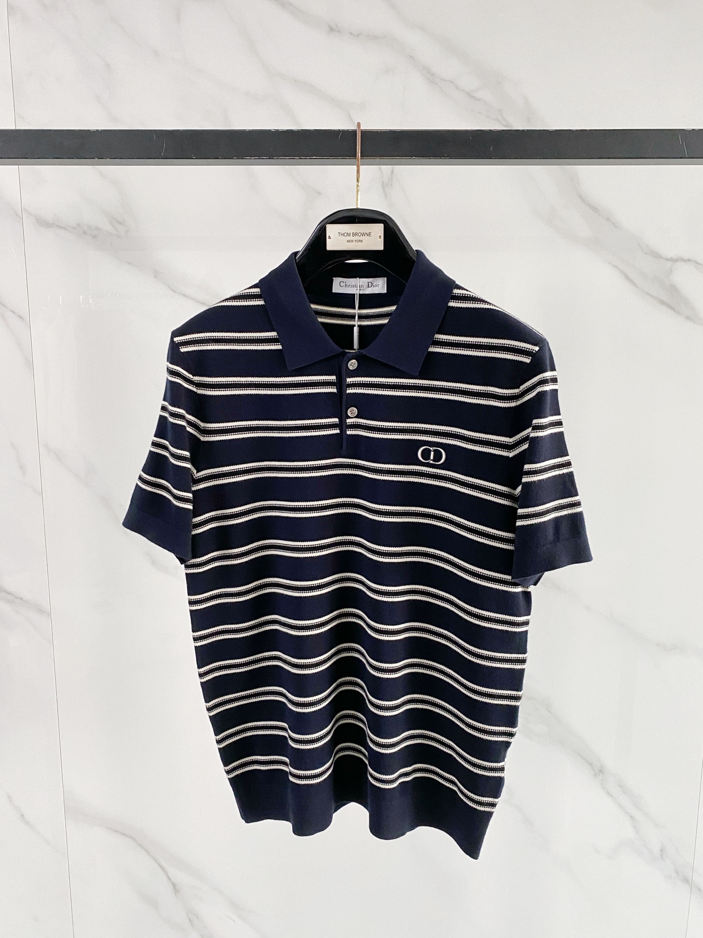 Dior Navy Striped Polo Shirt