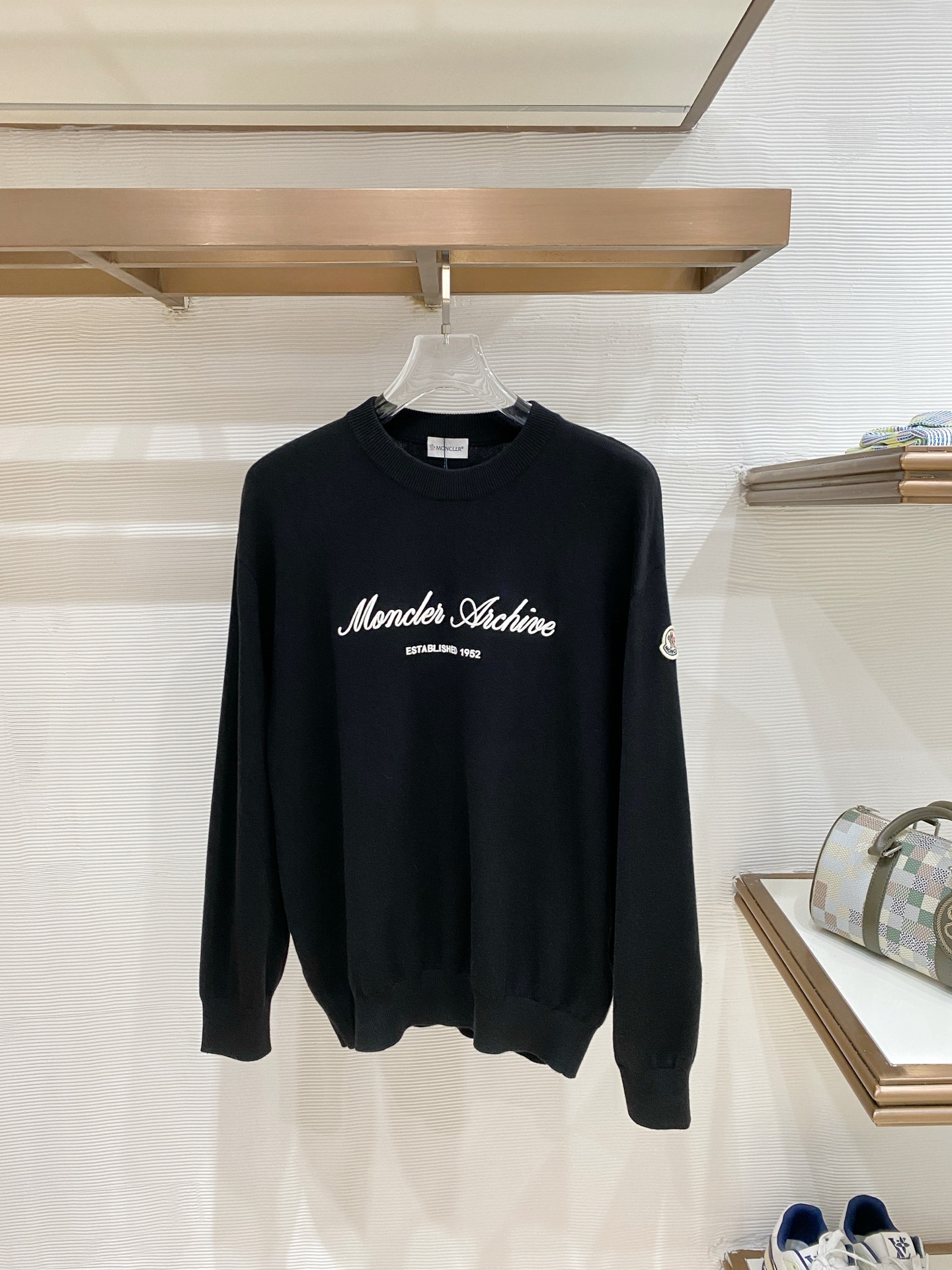 Moncler Black Script Logo Crew Neck Sweater