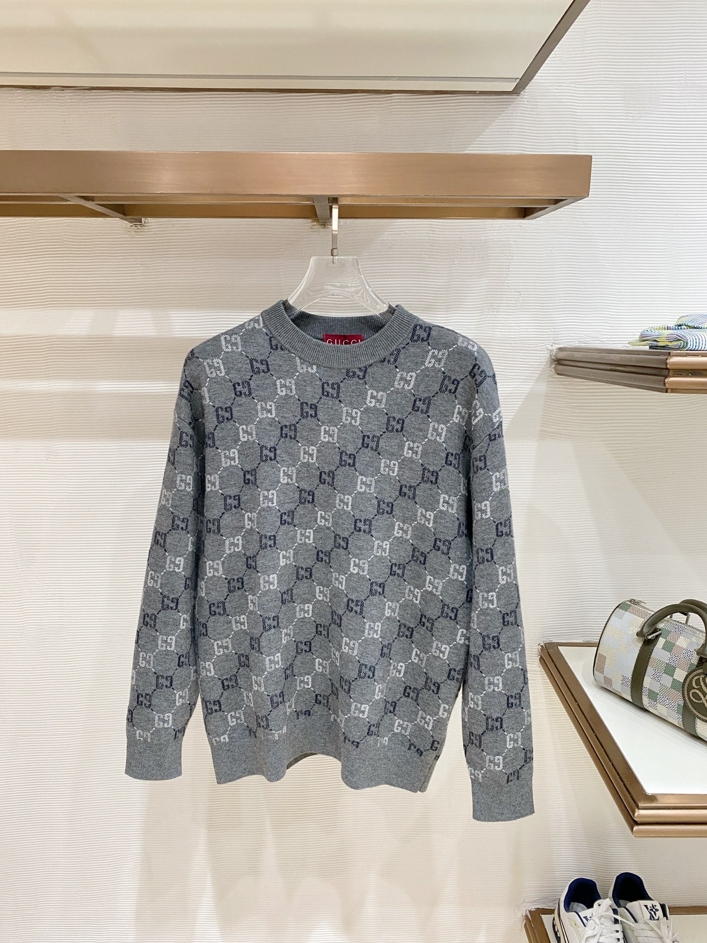 Gucci Gray Monogram Crew Neck Sweater