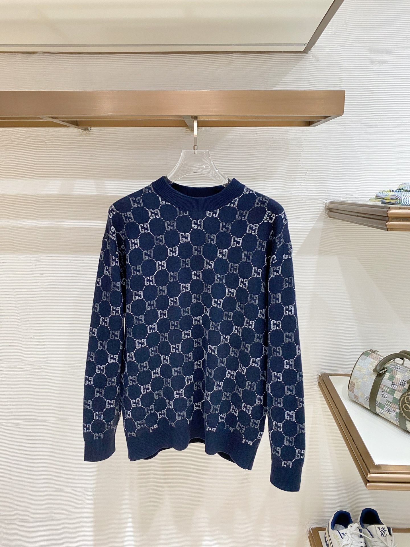 Gucci Navy Monogram Crew Neck Sweater