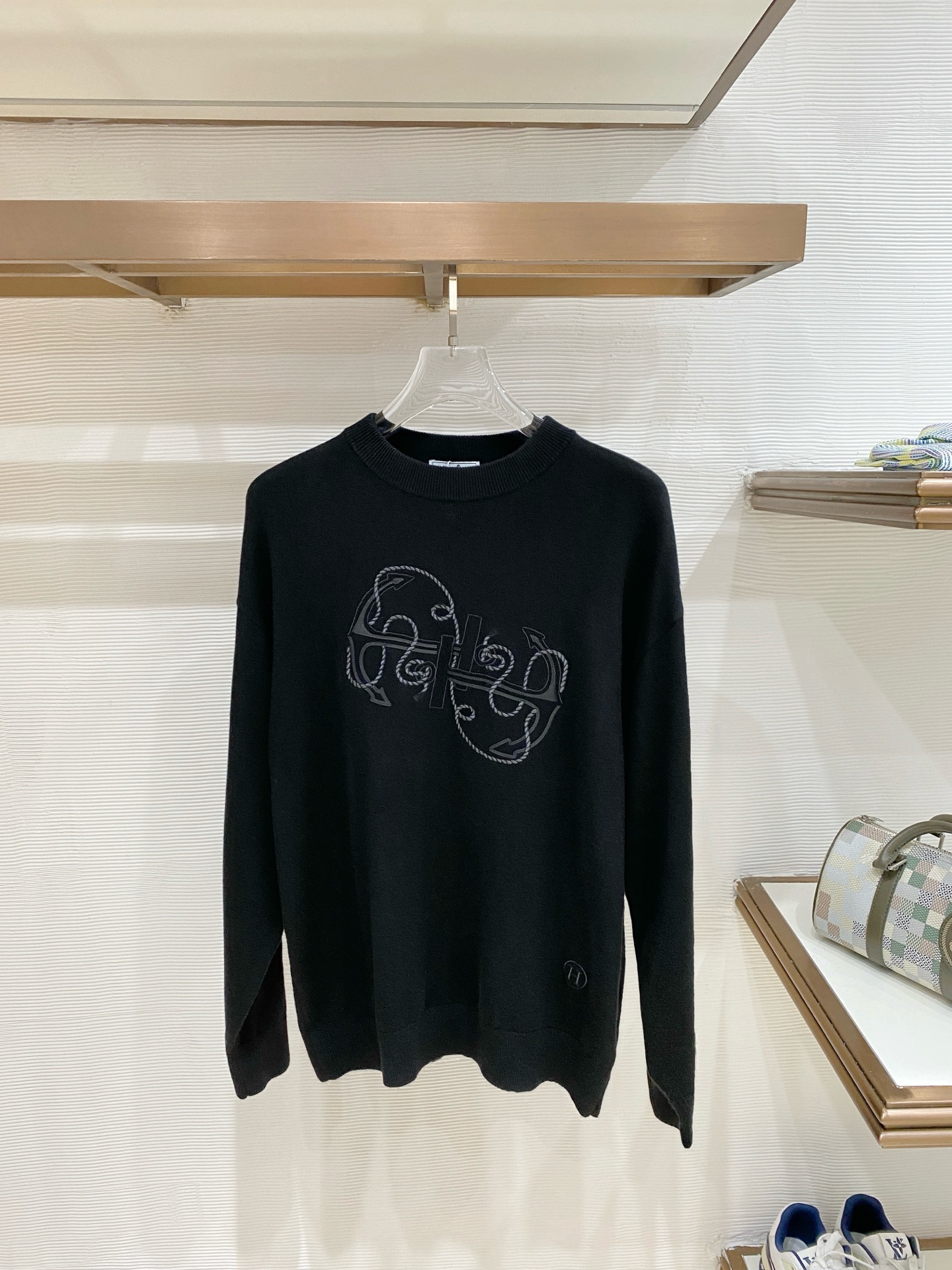 Hermes Black Graphic Crew Neck Sweater