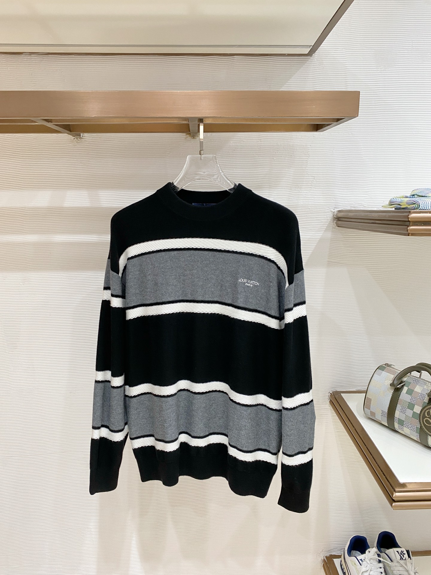 Louis Vuitton Black Striped Crew Neck Sweater