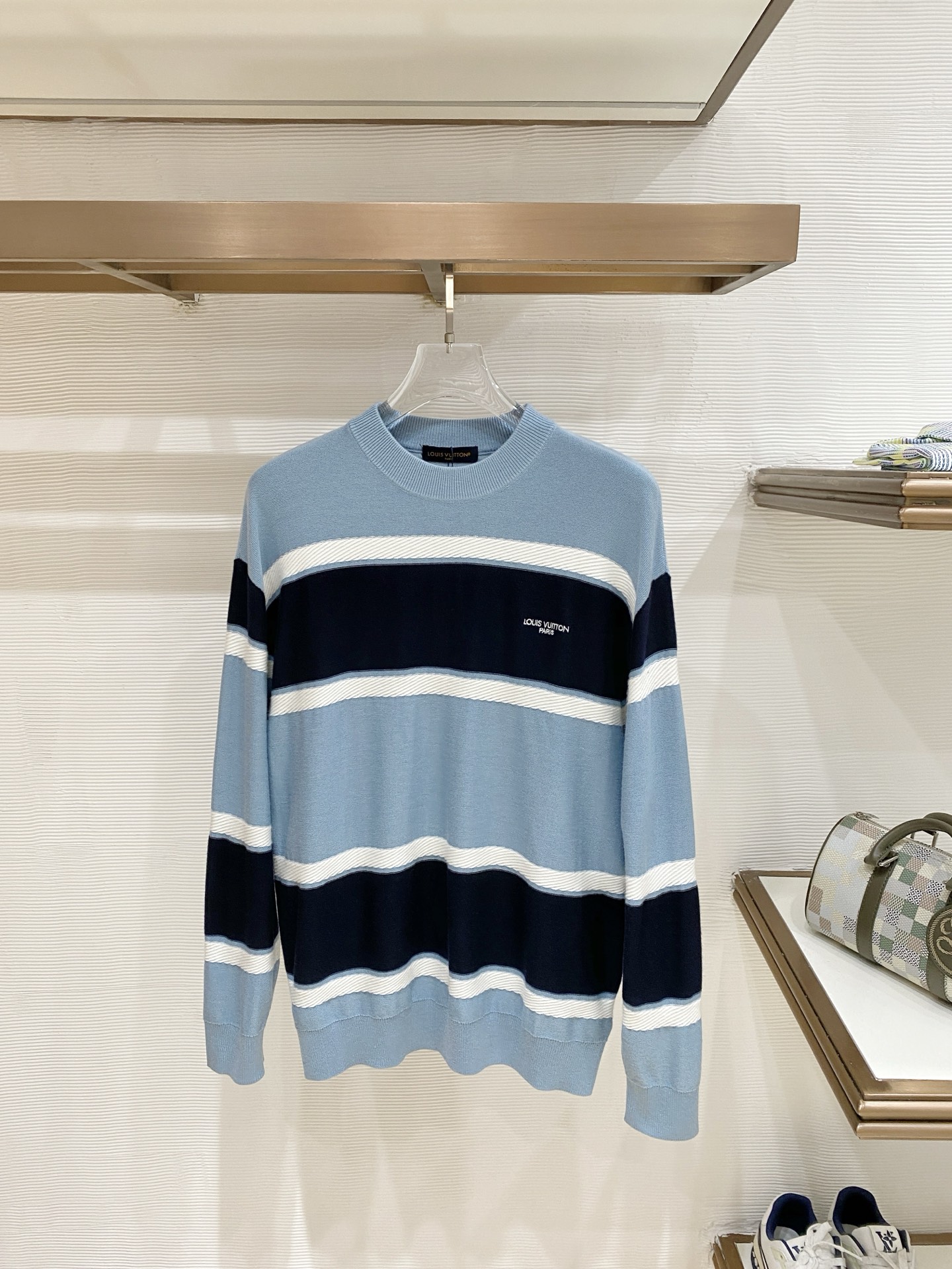 Louis Vuitton Blue Striped Crew Neck Sweater