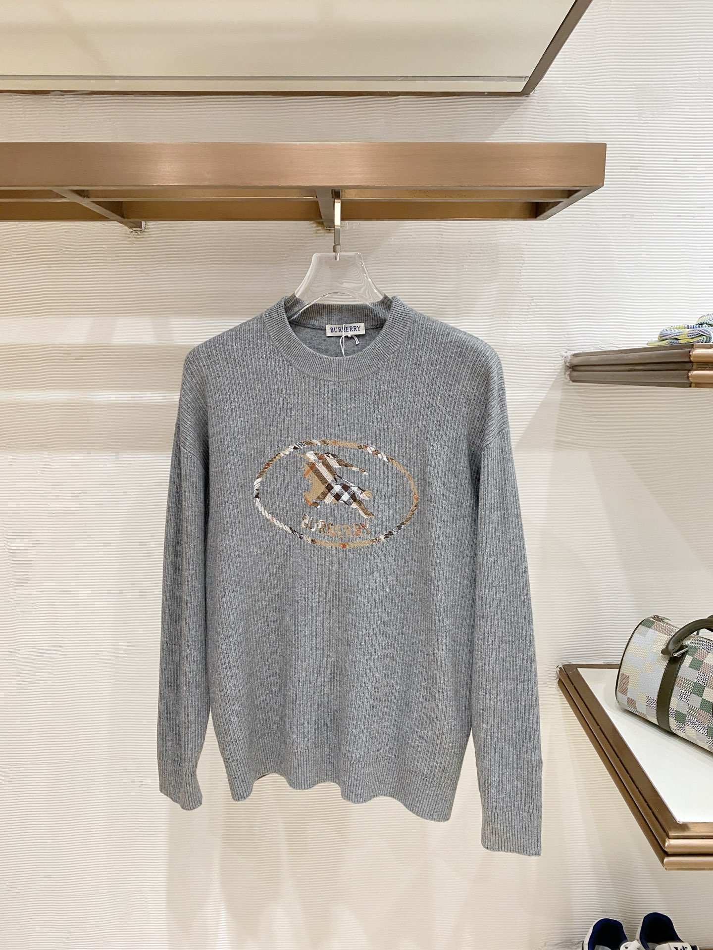 Burberry Gray Oval Logo Crew Neck Sweater