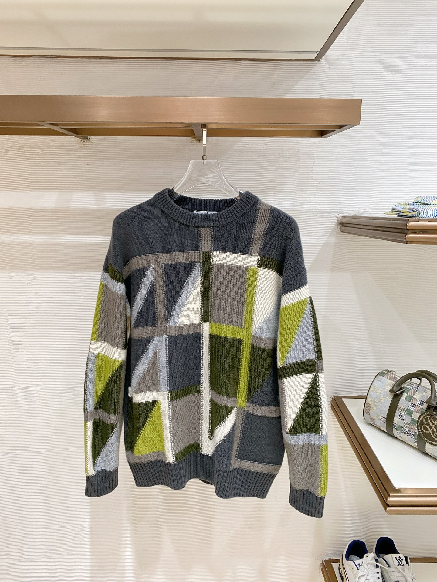 Hermes Gray Geometric Crew Neck Sweater