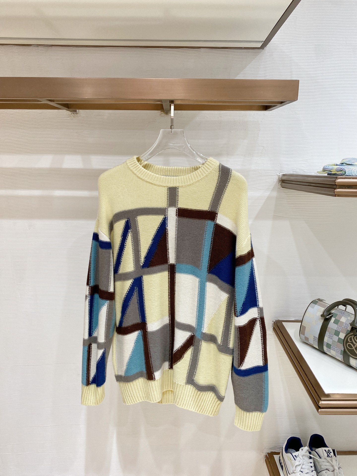Hermes Cream Geometric Crew Neck Sweater