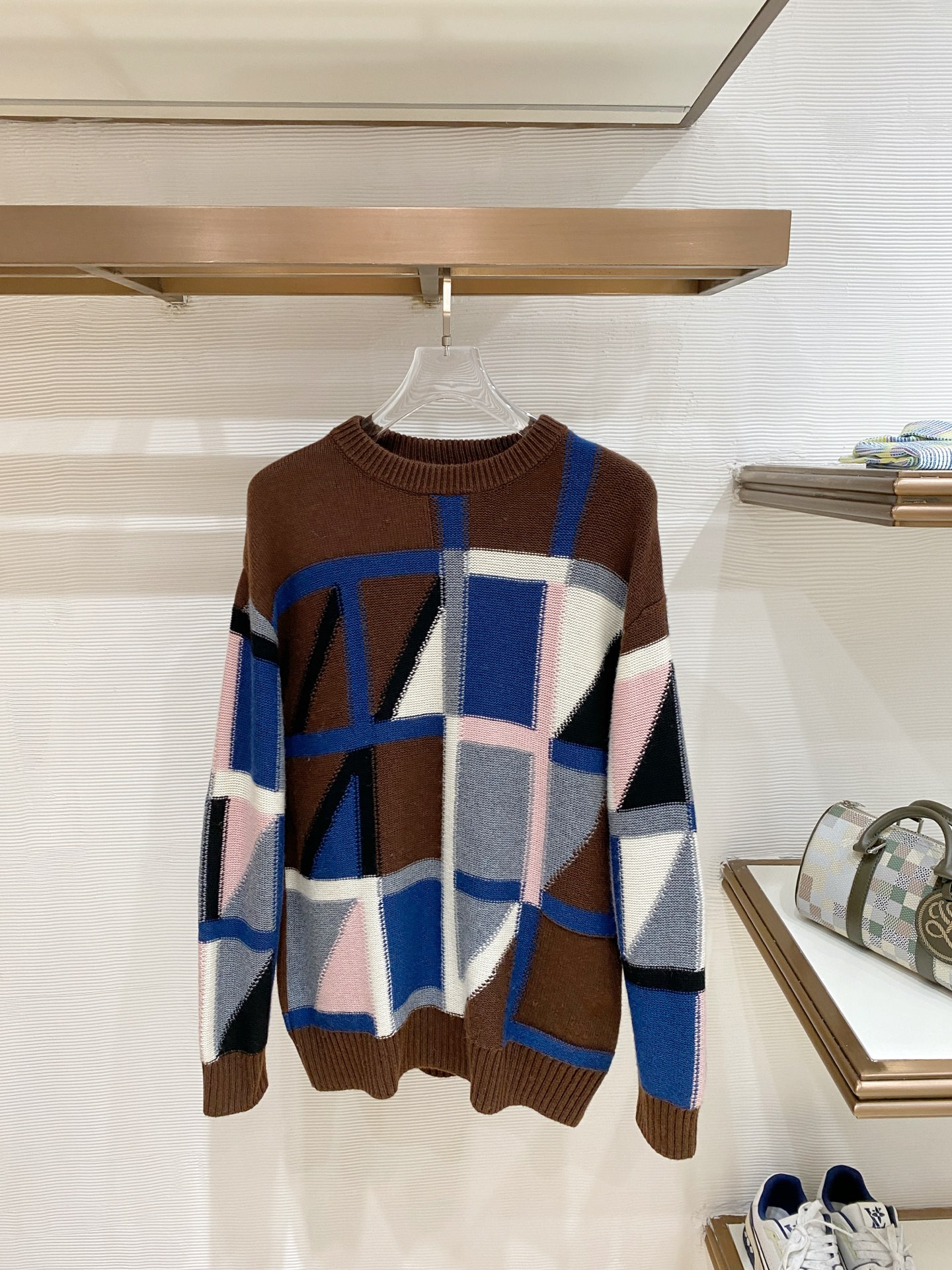 Hermes Brown Geometric Crew Neck Sweater