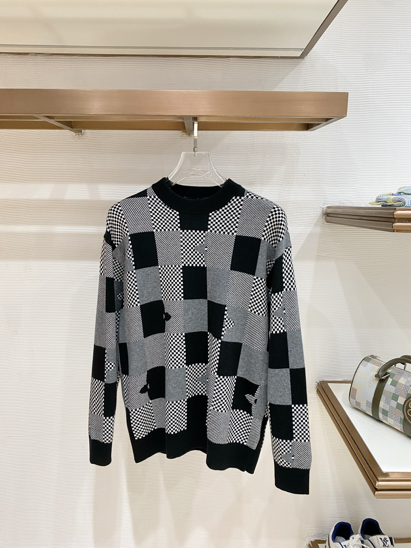 Louis Vuitton Black and Gray Checker Sweater
