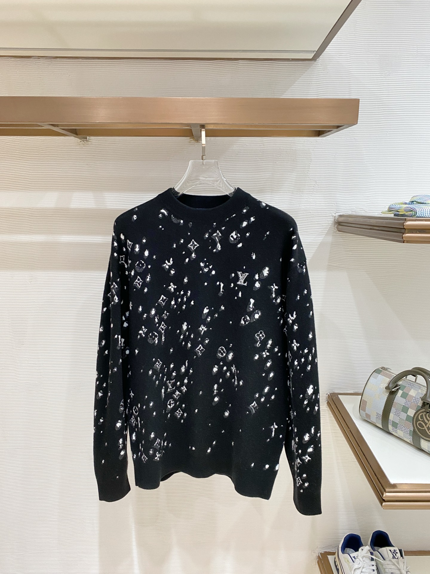 Louis Vuitton Black Patterned Crew Neck Sweater