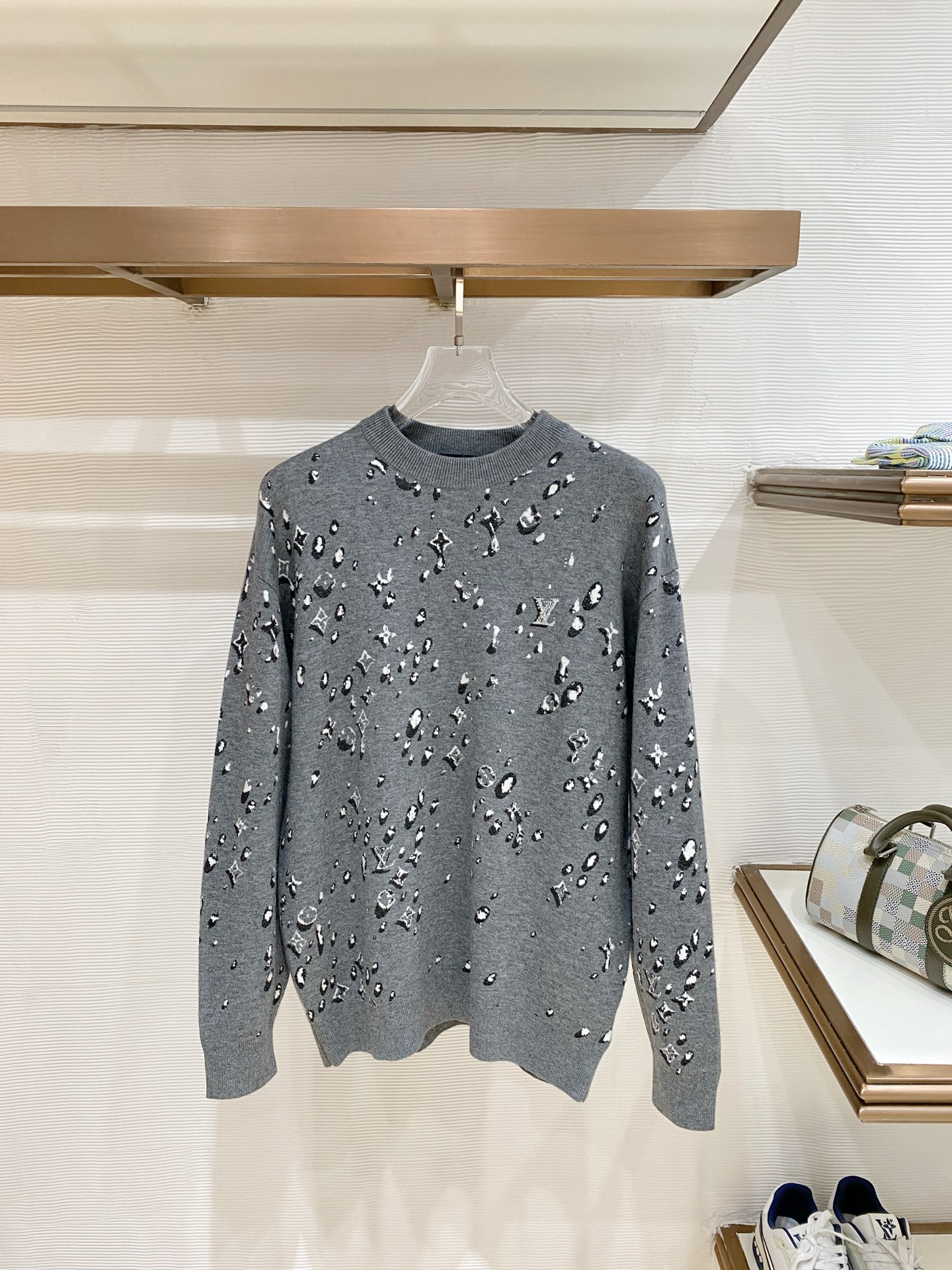 Louis Vuitton Gray Patterned Crew Neck Sweater