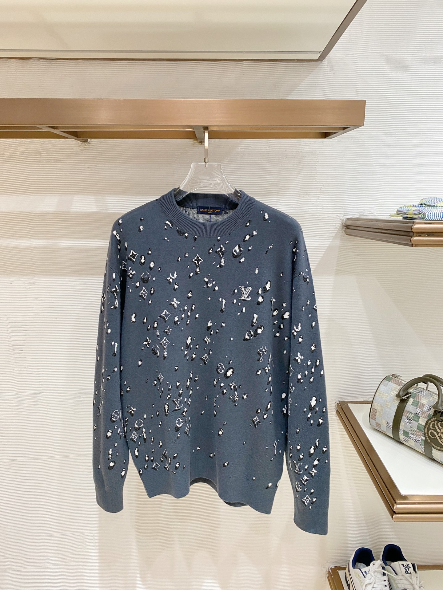 Louis Vuitton Blue Patterned Crew Neck Sweater