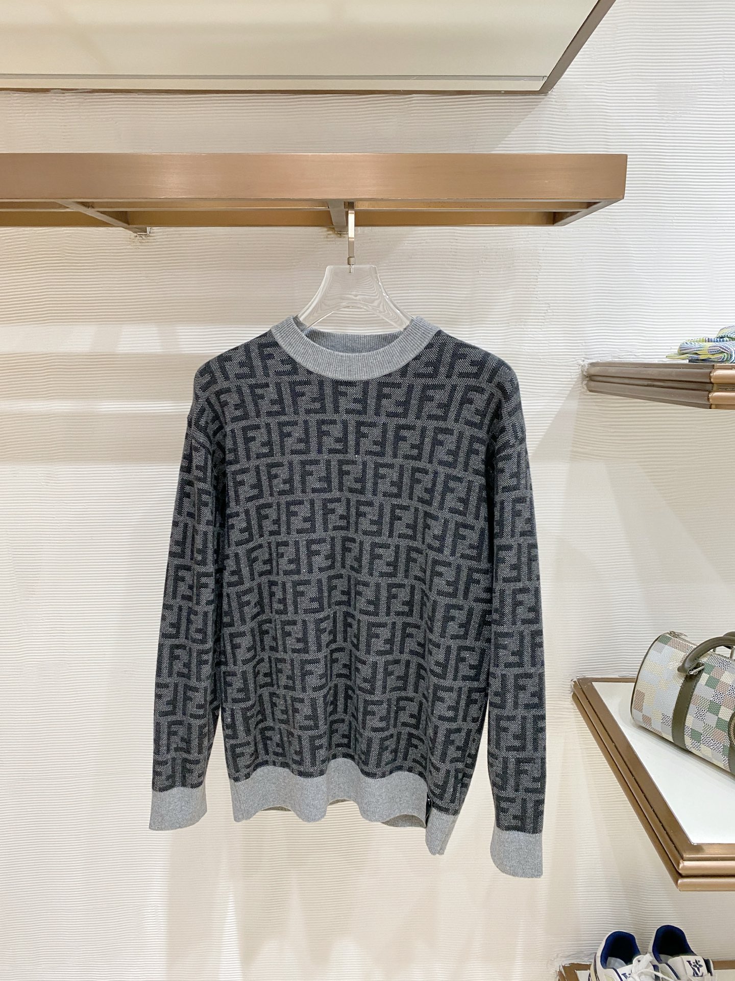 Fendi Gray Monogram Crew Neck Sweater