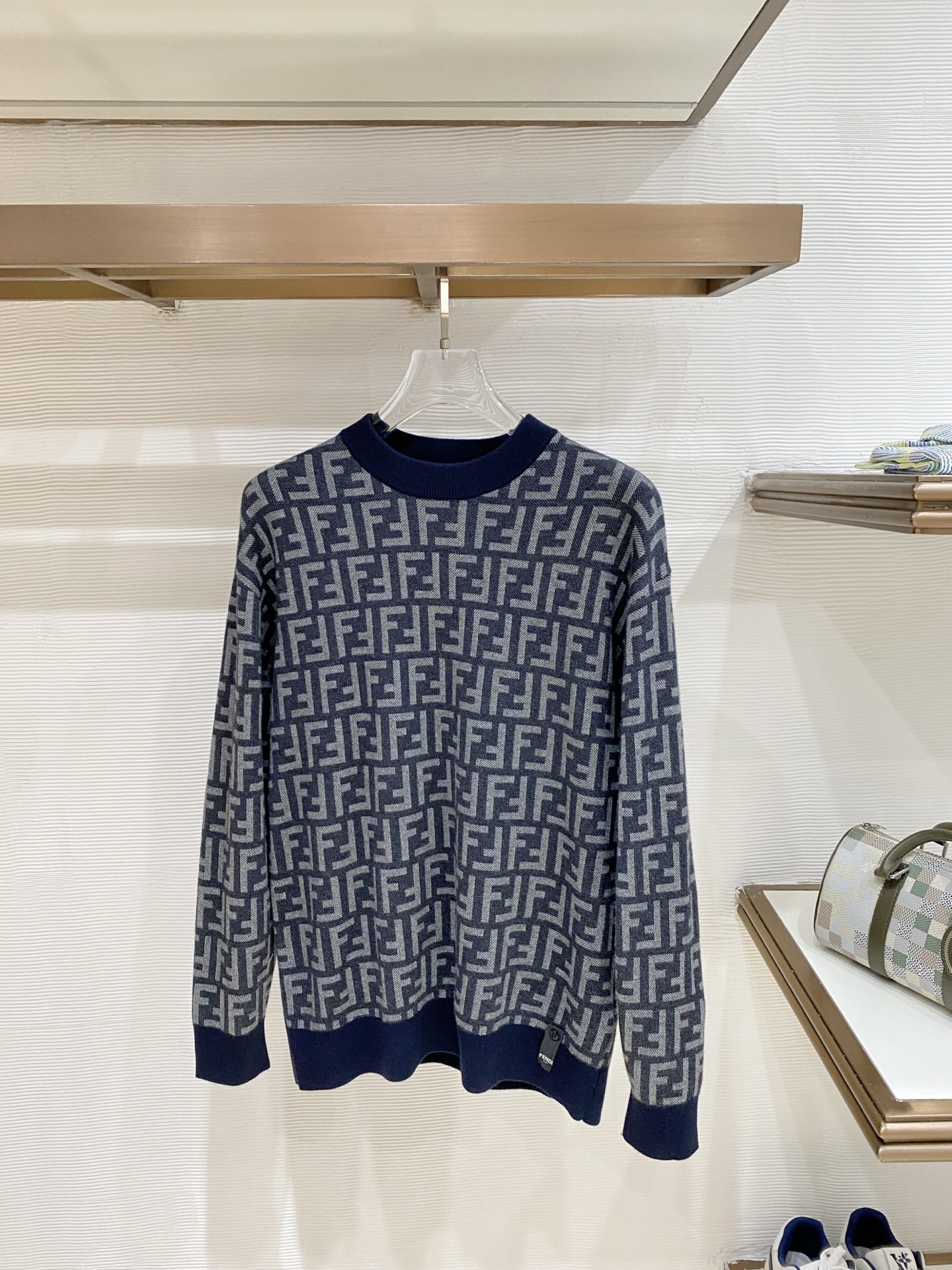 Fendi Navy Monogram Crew Neck Sweater