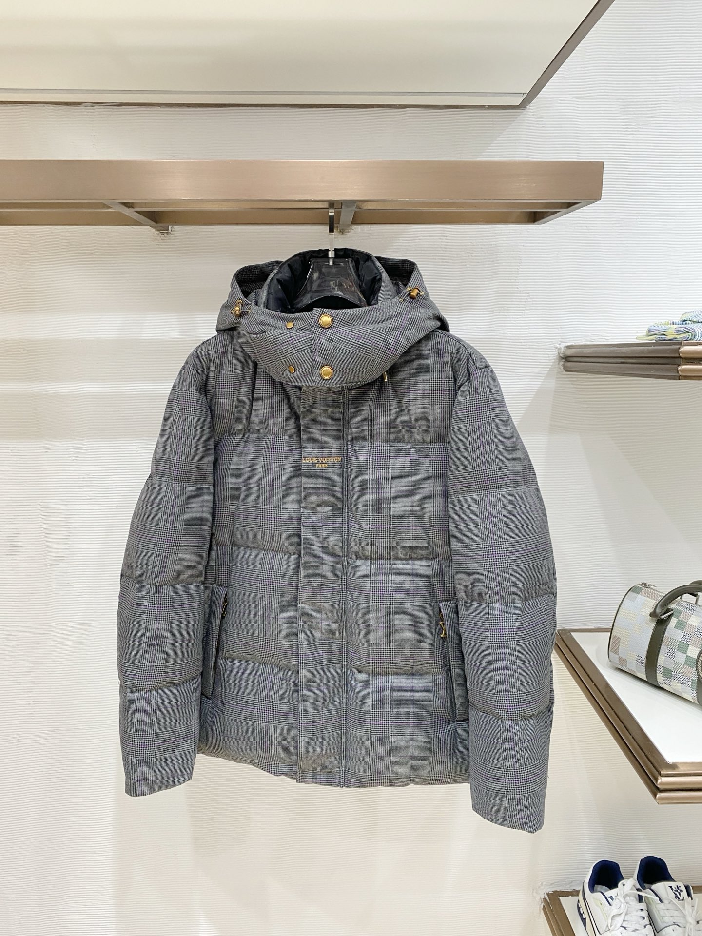 Louis Vuitton Gray Quilted Hooded Jacket