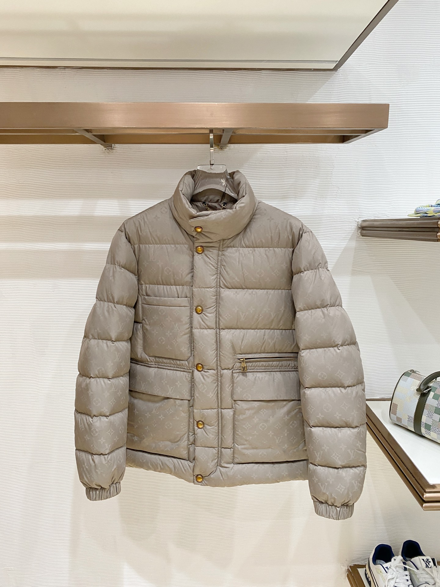 Louis Vuitton Beige Stand Collar Puffer Jacket