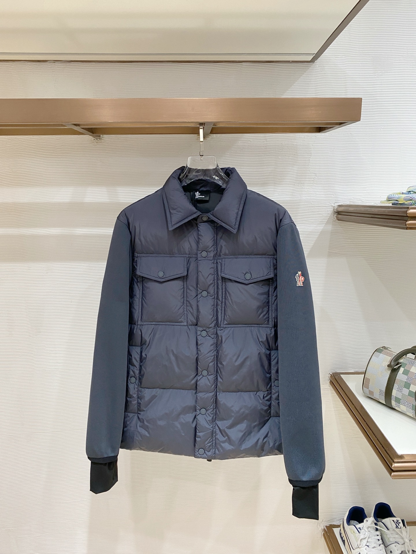 Moncler Gray Quilted Panel Shirt Jacket