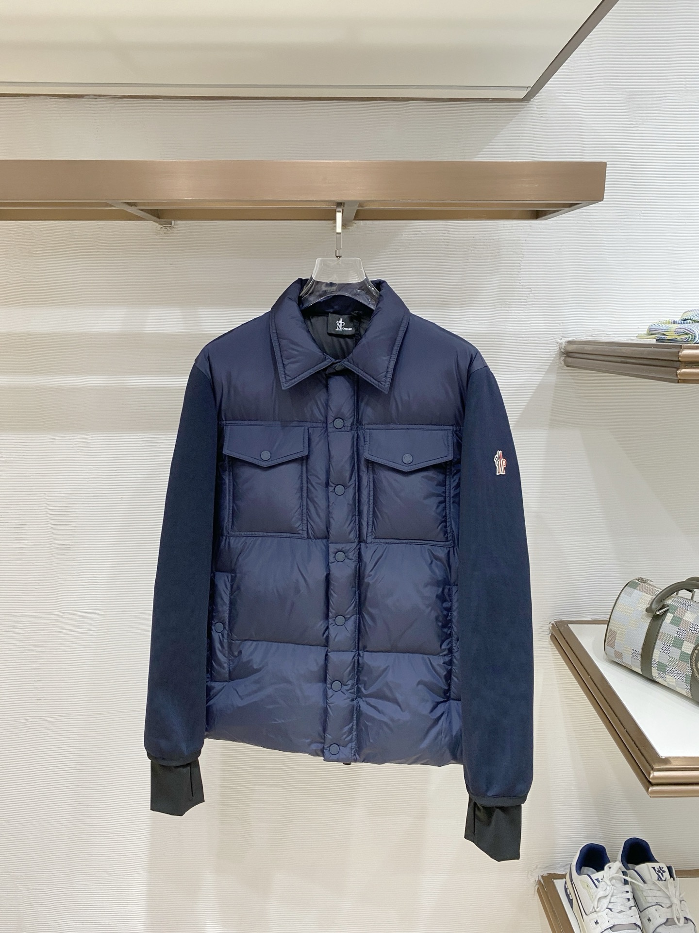 Moncler Navy Quilted Panel Shirt Jacket