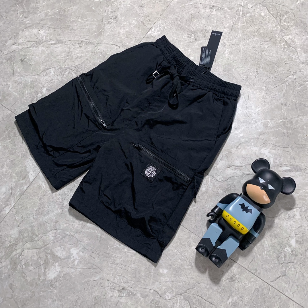 High-Quality Black Stone Island Classic Nylon Shorts in Various Sizes and Measurements