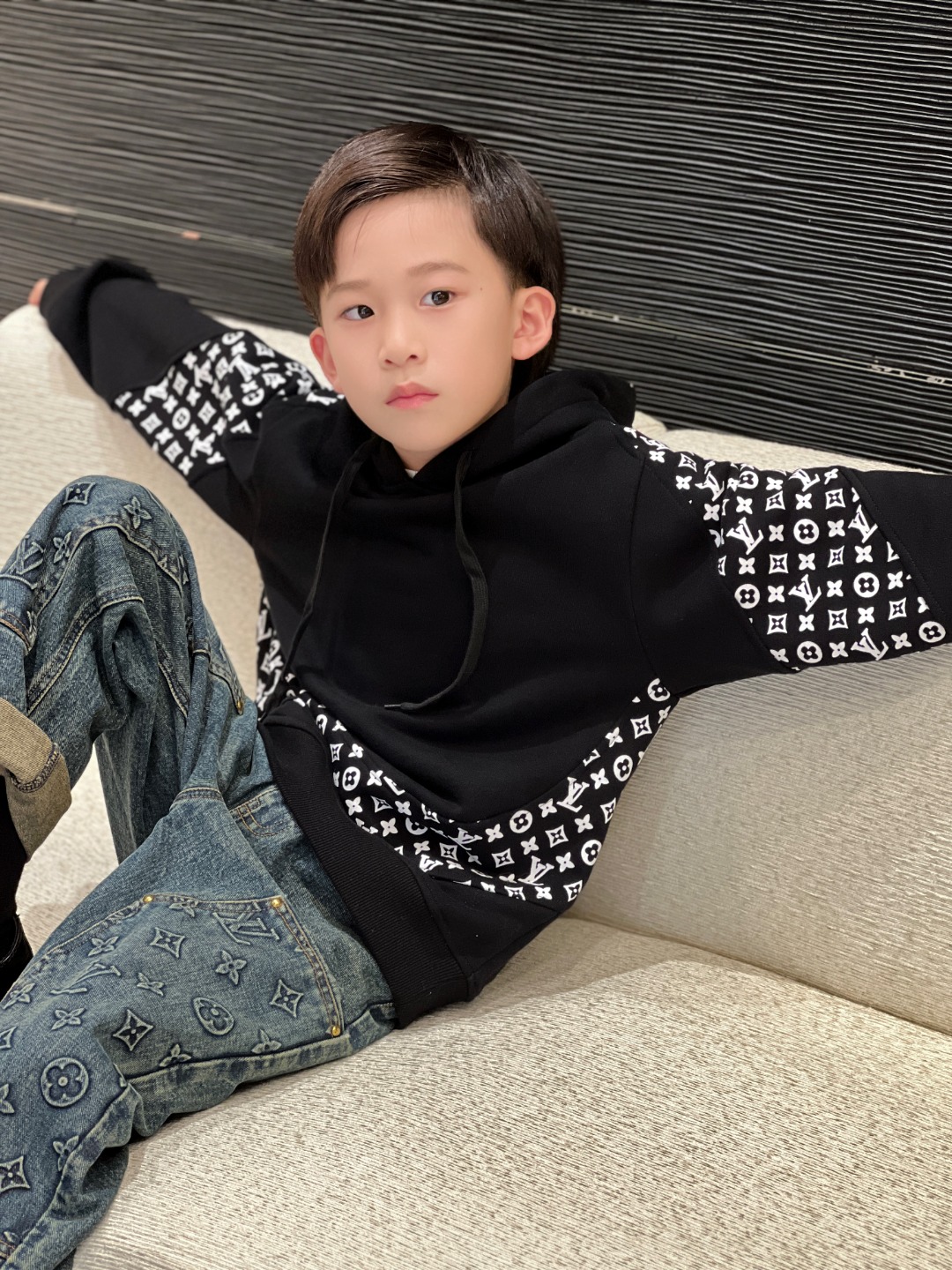 Sudadera con estampado clásico y colores combinados: 148￥, tallas: 100-165. Sudadera con capucha de algodón puro con es…