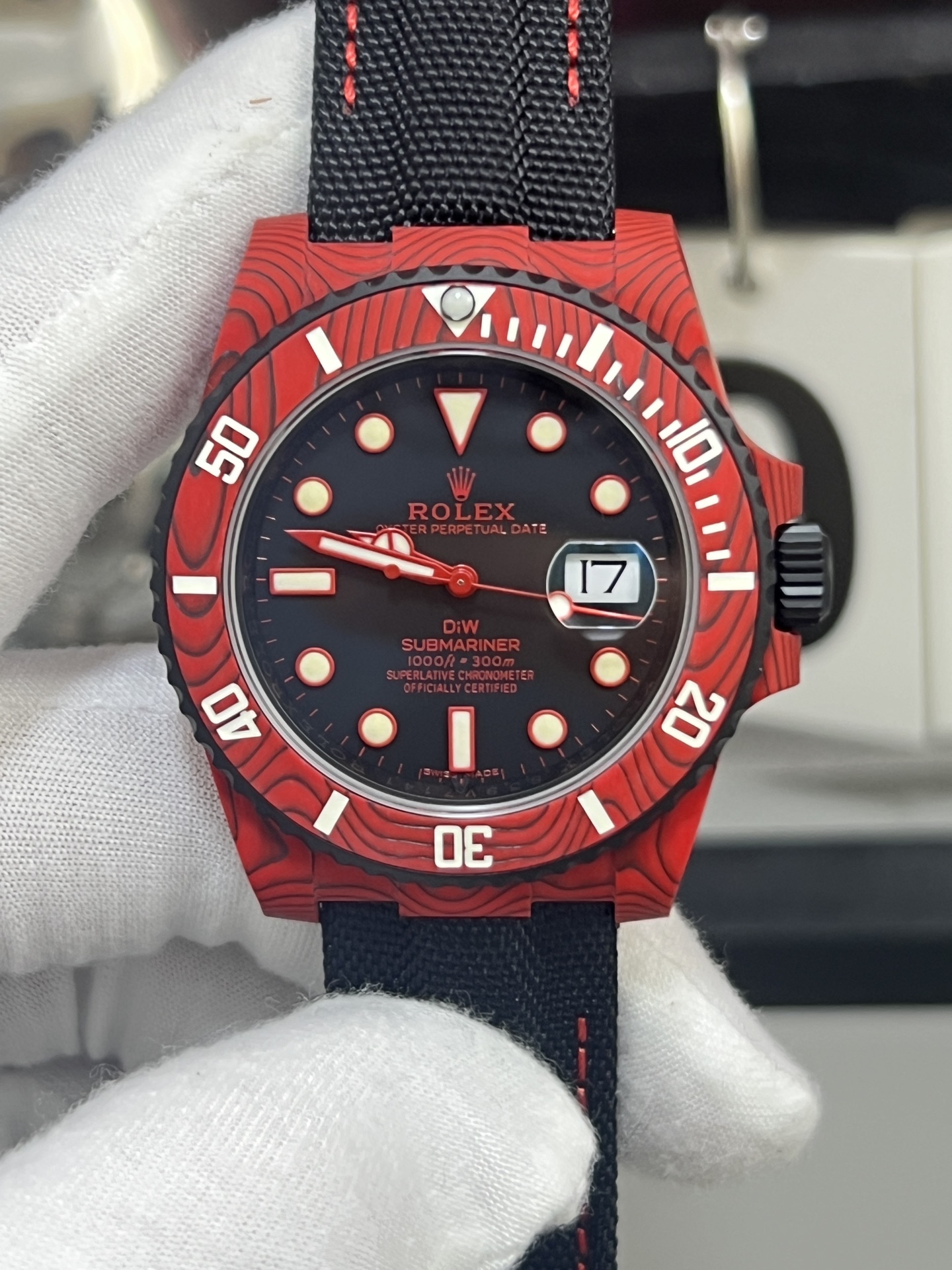 NO:741964,VS Red Devil Water Ghost, 40 dial diameter, carbon fiber case, Dandong movement,19860909VS红魔水鬼,40表盘直径,碳纤维表壳,丹东机芯,,Watch