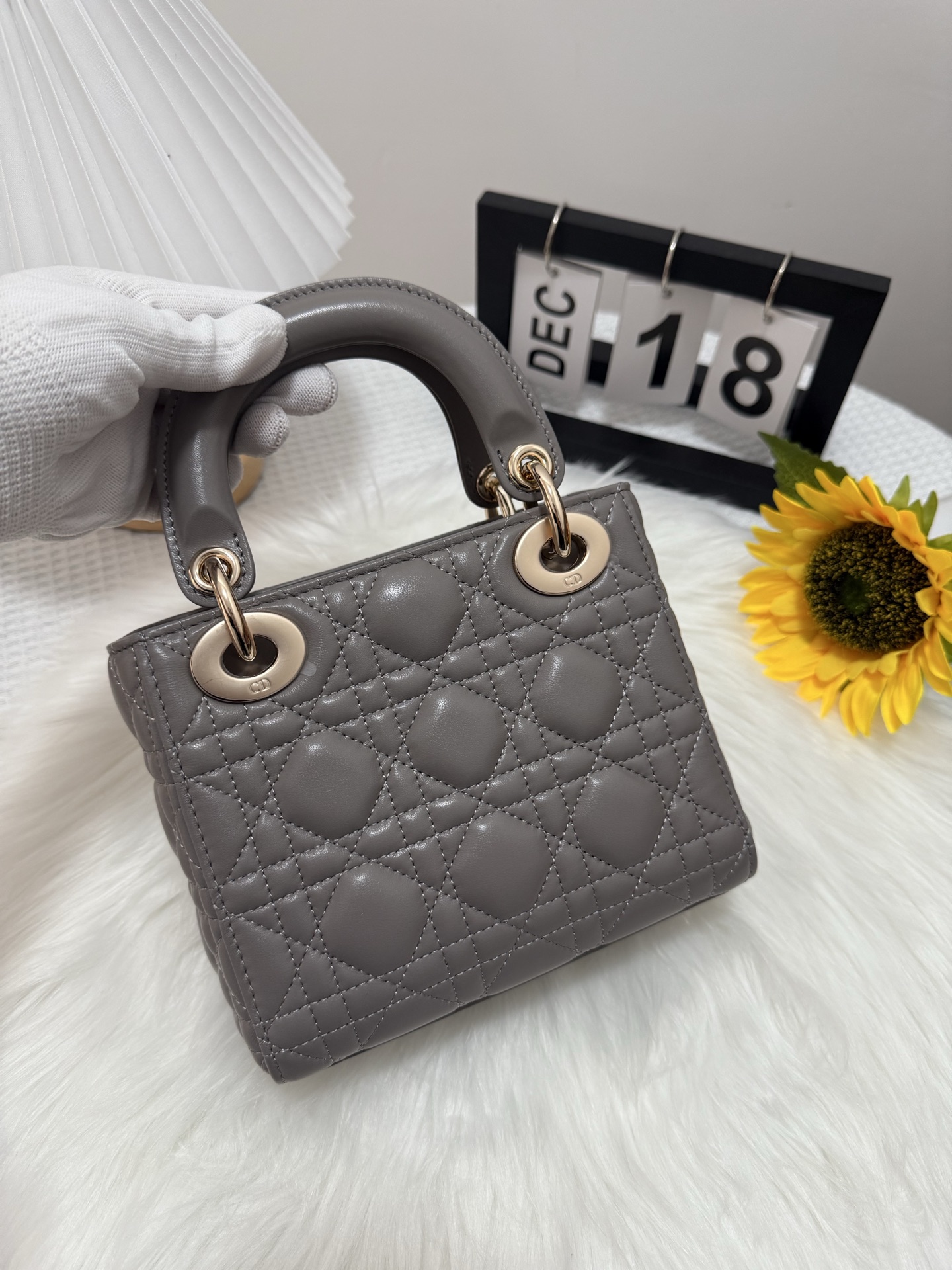 Lady Dior Mini Bag Gray Cannage Lambskin with Chain, 17 x 15 x 7 cm 4 i1747581712998 7951 0 2