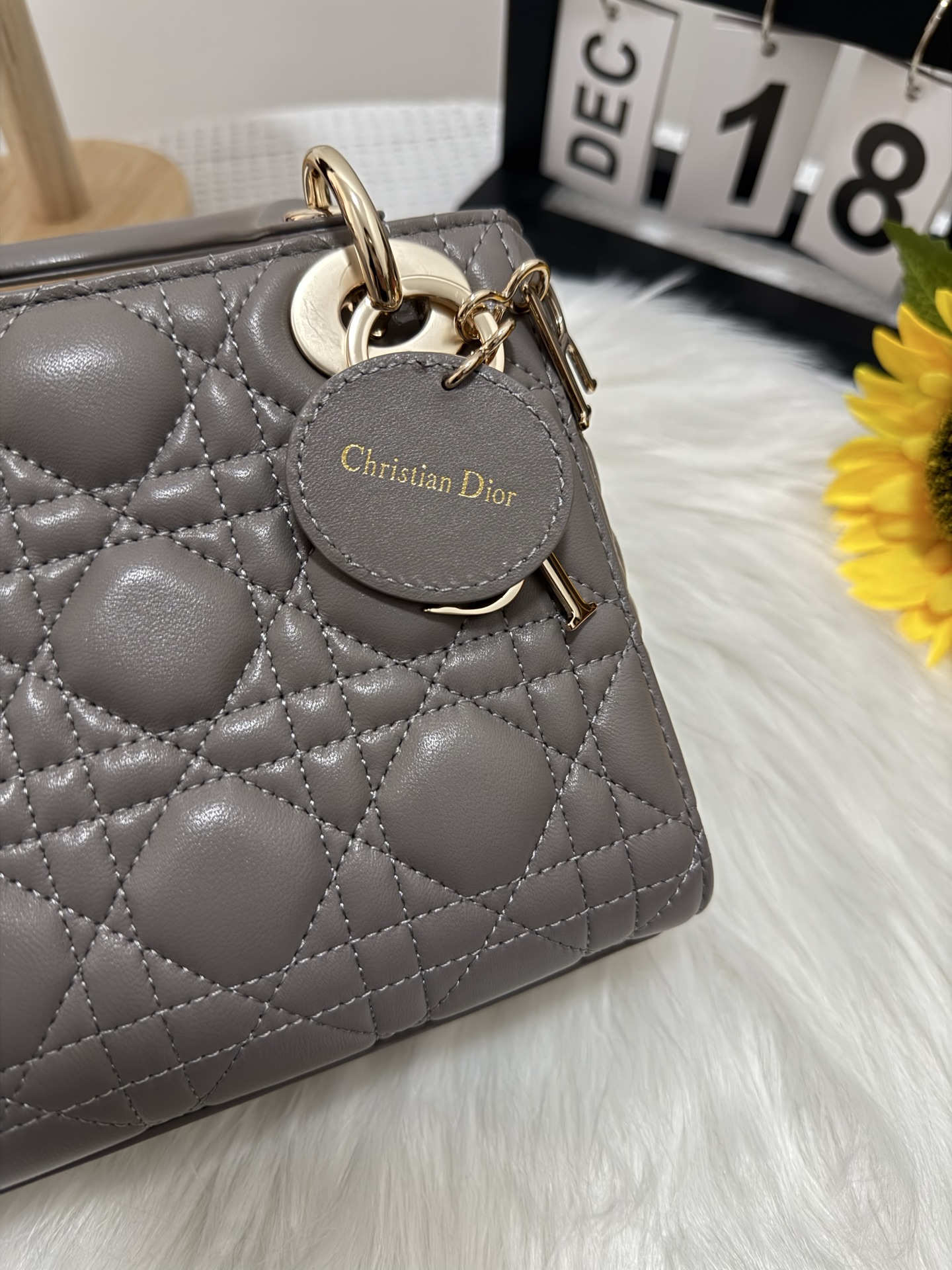 Lady Dior Mini Bag Gray Cannage Lambskin with Chain, 17 x 15 x 7 cm 9 i1747581714320 9706 0 7