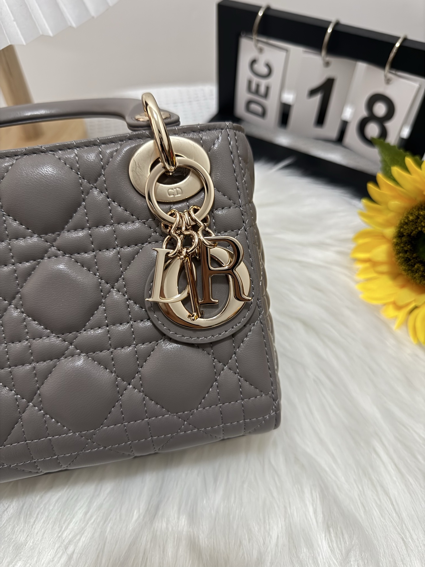 Lady Dior Mini Bag Gray Cannage Lambskin with Chain, 17 x 15 x 7 cm 8 i1747581714352 8859 0 6