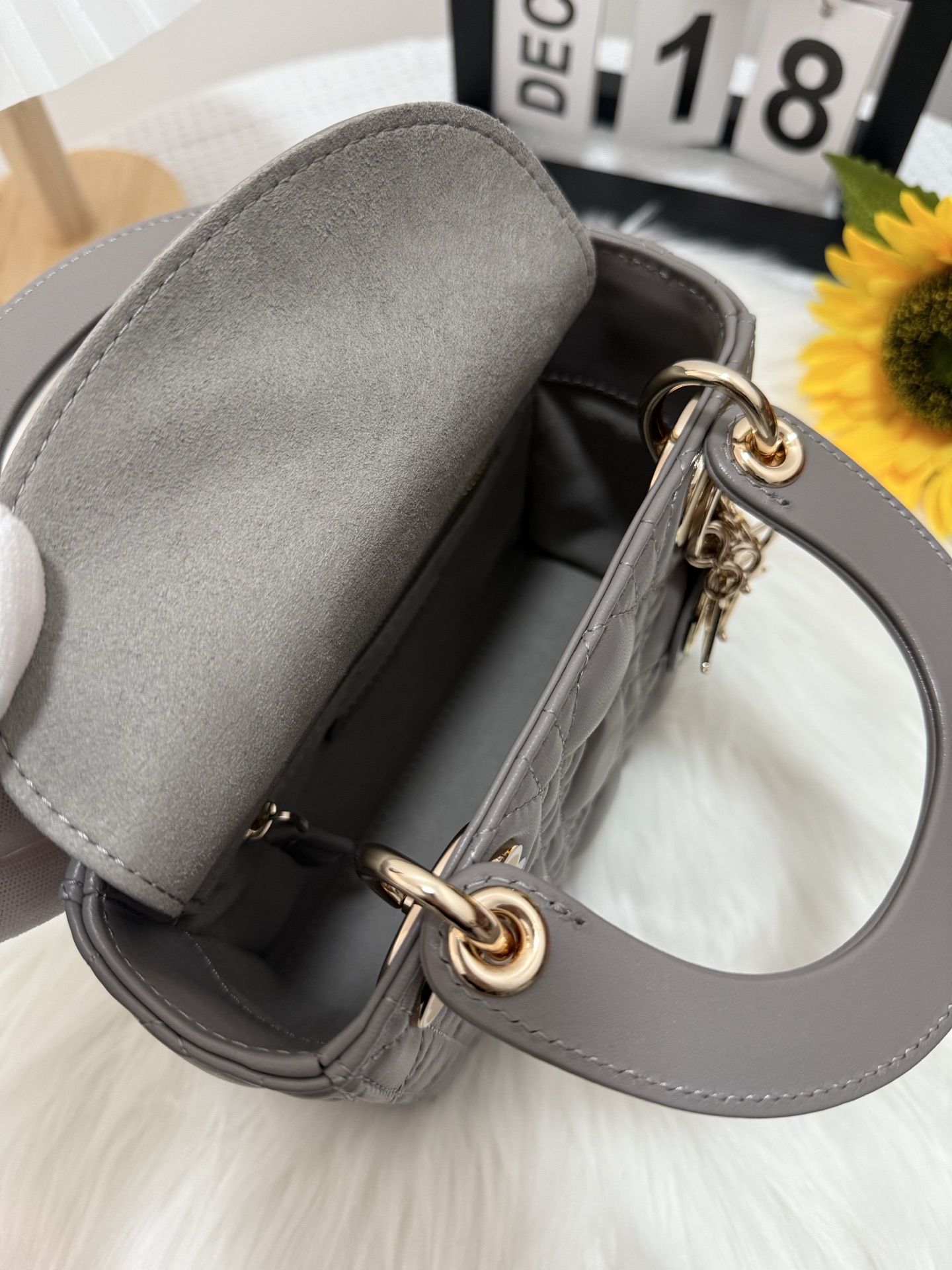 Lady Dior Mini Bag Gray Cannage Lambskin with Chain, 17 x 15 x 7 cm 7 i1747581714445 5066 0 5