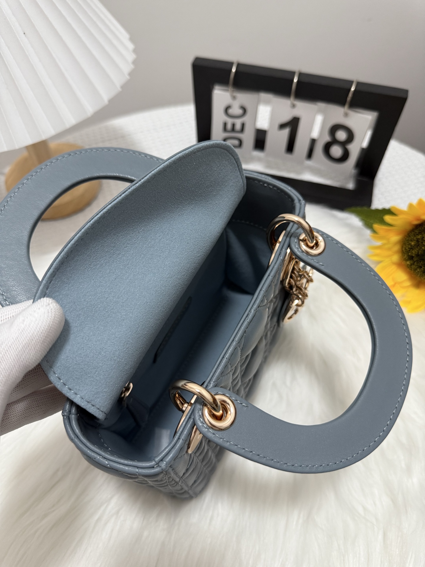 Lady Dior Mini Bag, Fog Blue, Iconic Cannage Stitching, Gold Finish 7 i1747581804351 8796 0 5